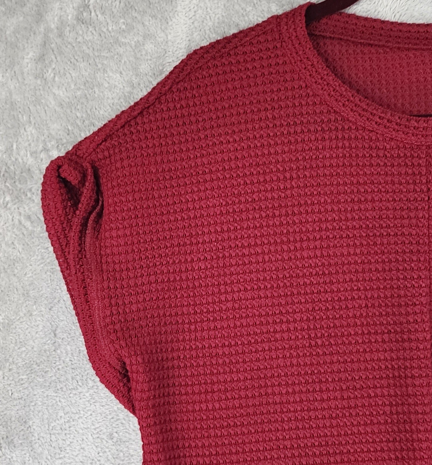 Womens Shirt Large Maroon Knit Cross Wrap Hem Batwing Short Sleeve Casual Top
