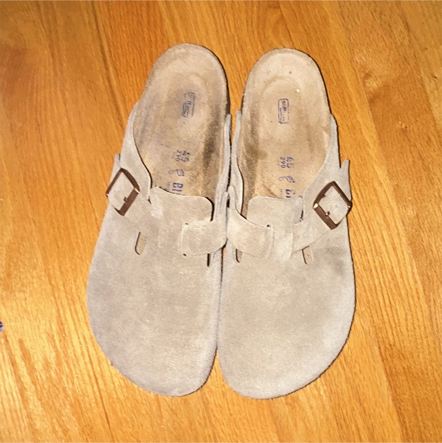 Birkenstock Boston Men’s Beige Suede Buckle Slip-On Sandals EU 45 US 12