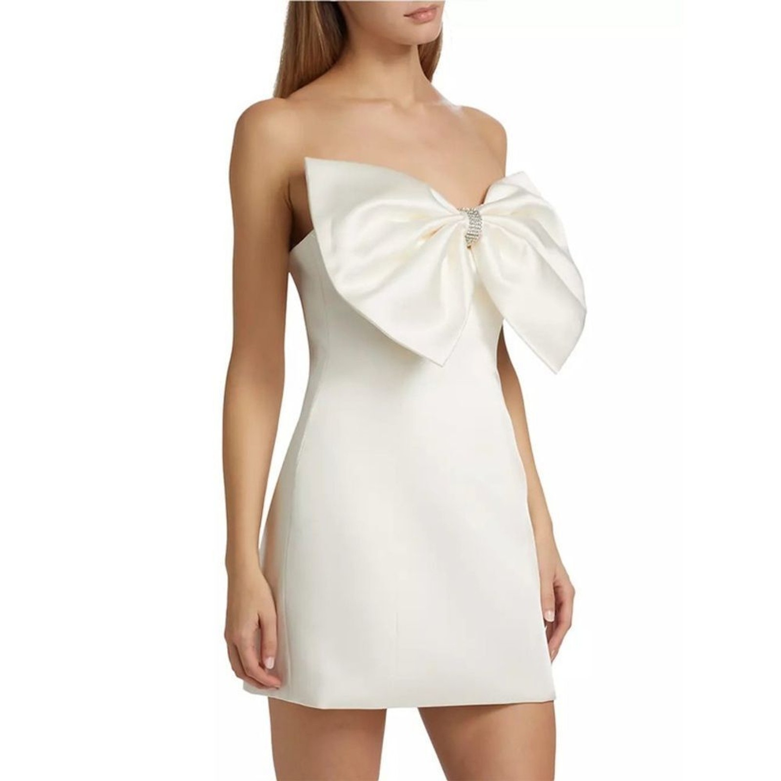 NWOT‎ Bronx and Banco Evie Bow Satin Elegant white Mini bridal Dress, XS