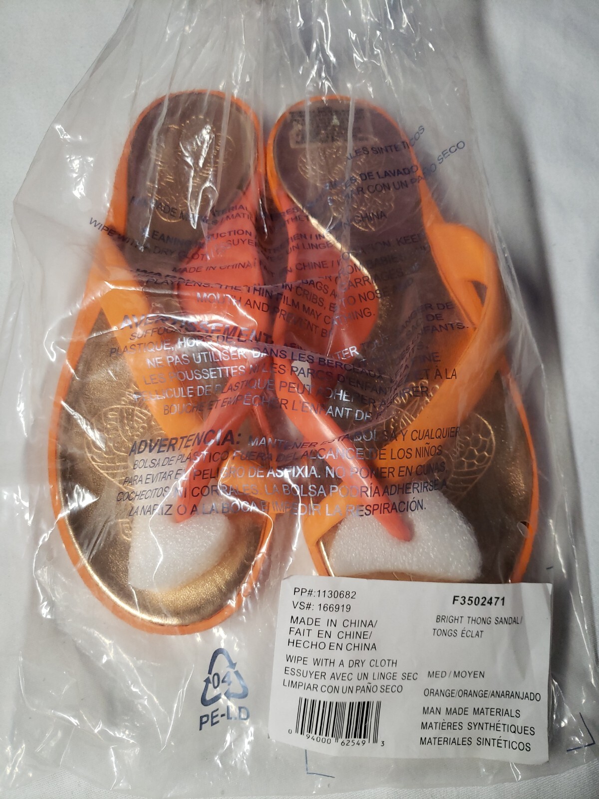 Bright THONG SANDALS, ORANGE, sz M, man made materials.
