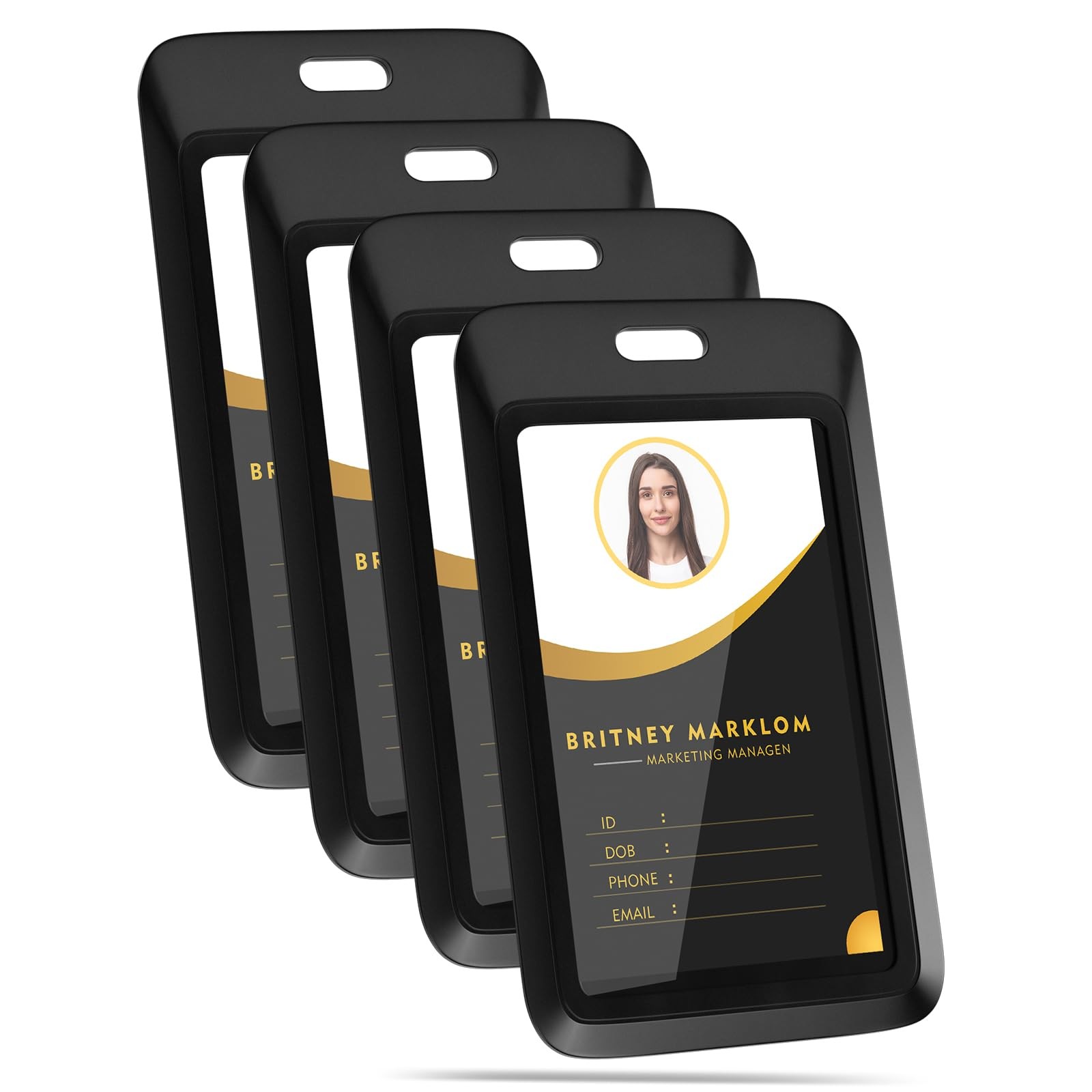 4 Pack Sliding Black ID Badge Holder, Heavy Duty Plastic ID Badge with Clear …