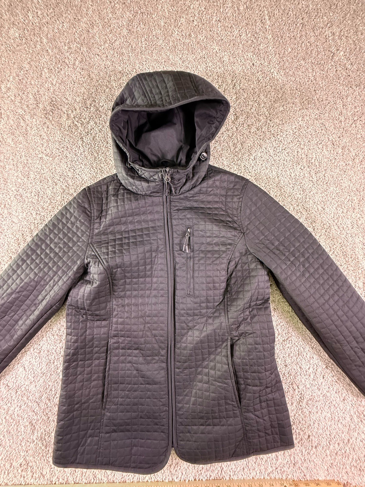 NWOT Lands’ End Women’s Adjustable Hood Quilted Jacket, Black Size Medium
