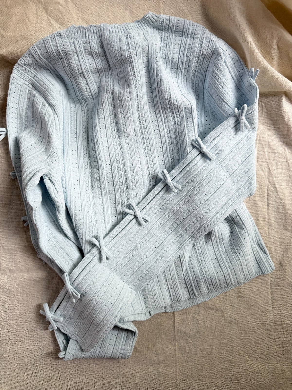 LoveShackFancy Zoriah Pointelle Cardigan in Icicle Blue