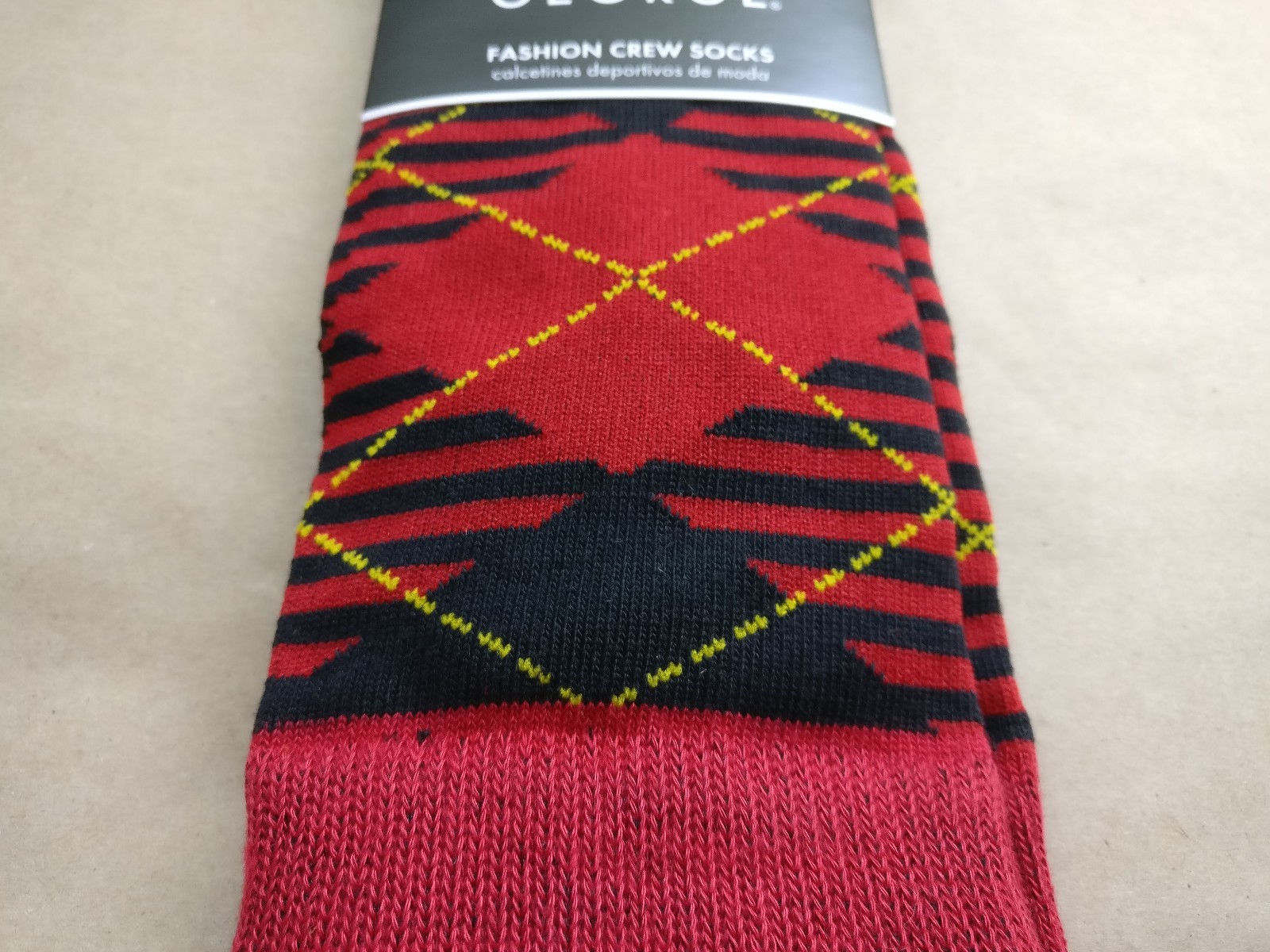 Mens George Fashion Crew Dress Socks Red/Black Plaid Argyle 1 Pair Size 6-12