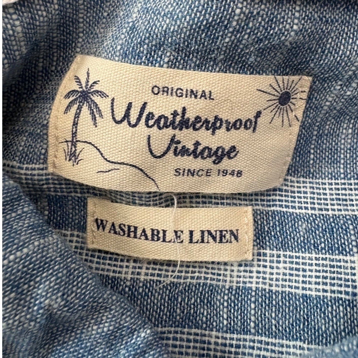 Weatherproof Vintage Mens Blue White Striped Linen Cotton Blend Shirt Size XL