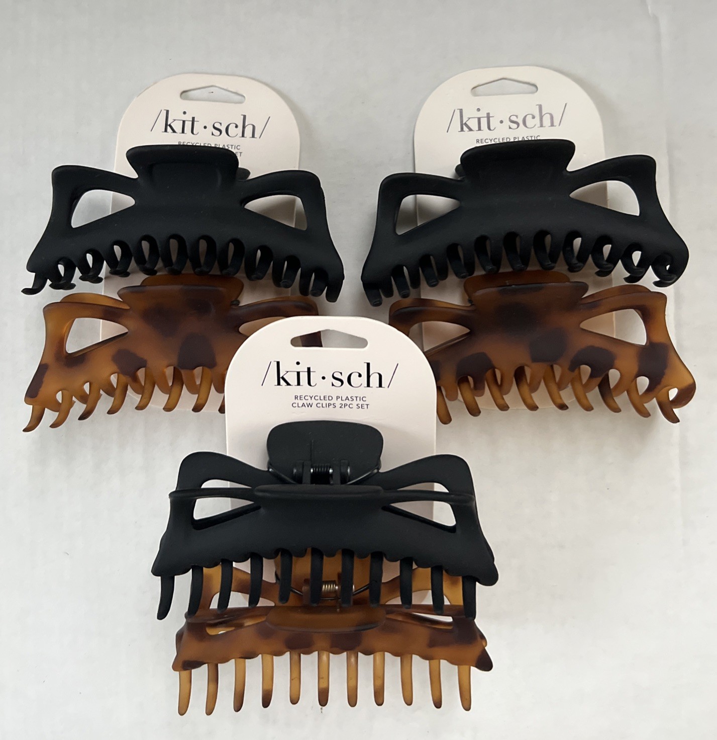 Kitsch 5 Inch Large Jumbo Claw Hair Clips 2 Count Tortoise & Black Lot Of 3 Pks