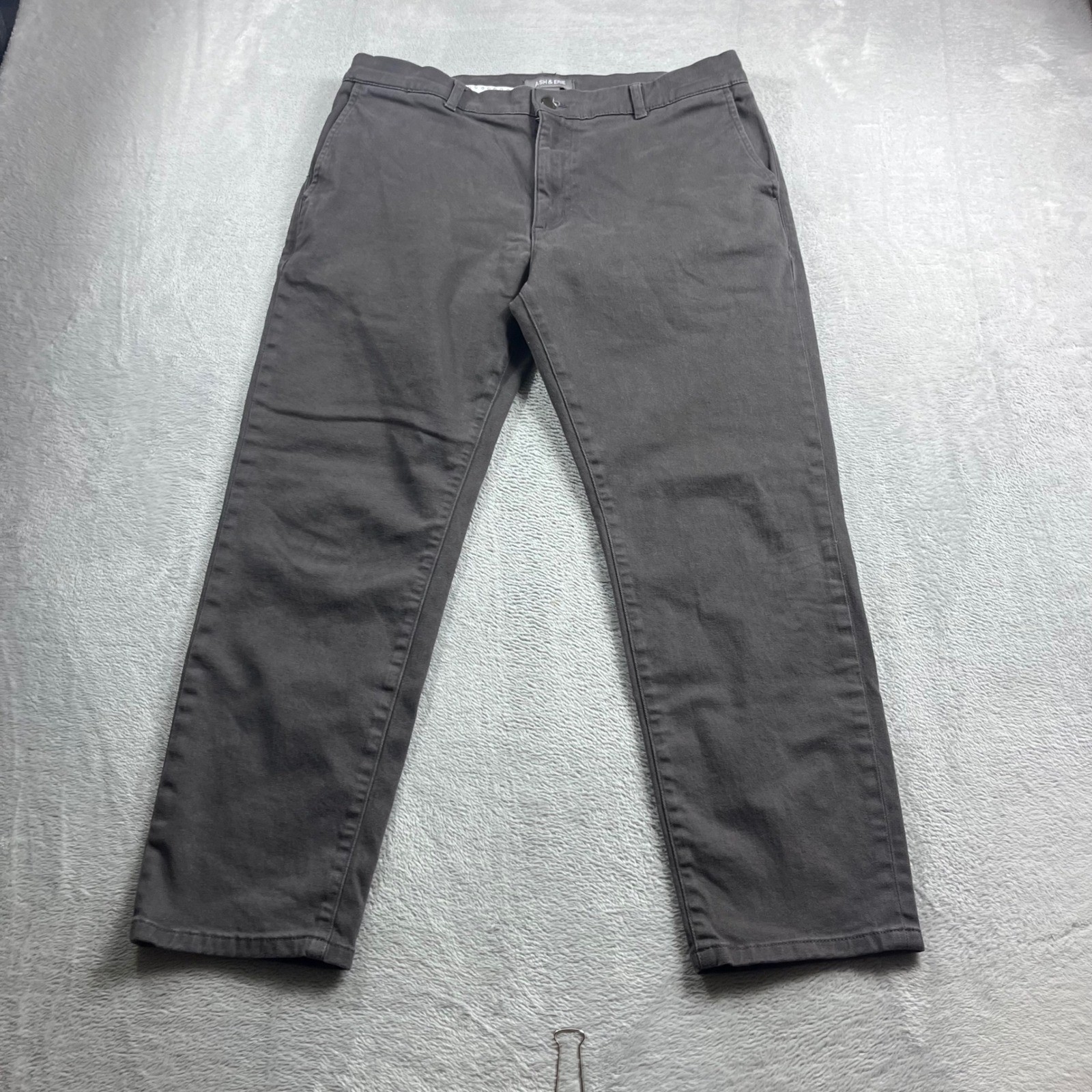 Ash & Erie Essential Chino Pants Mens 36×27 Charcoal Gray Slim Fit Stretch Twill