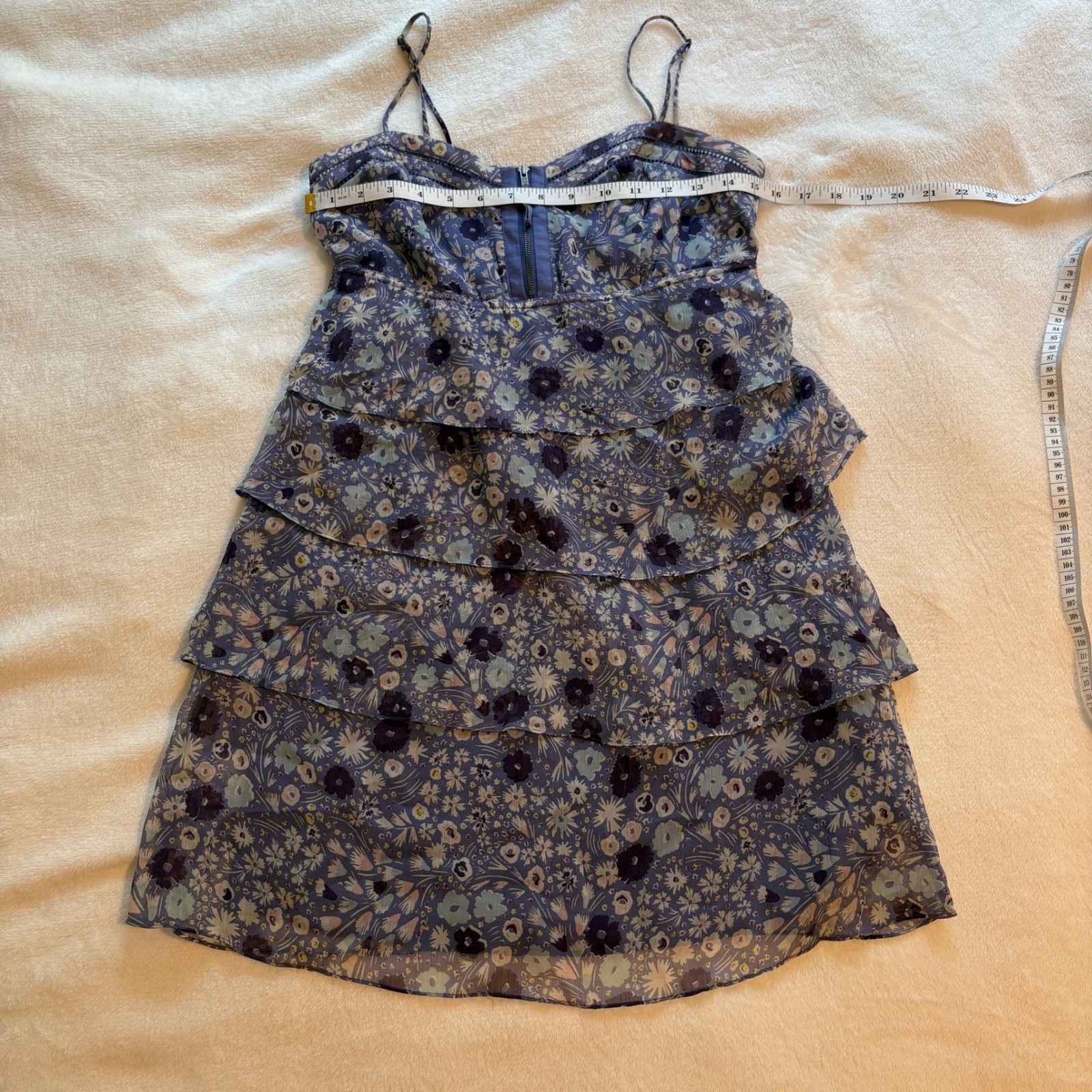 American Eagle Floral Tiered Mini Dress Blue Purple Boho Cottagecore Size 4