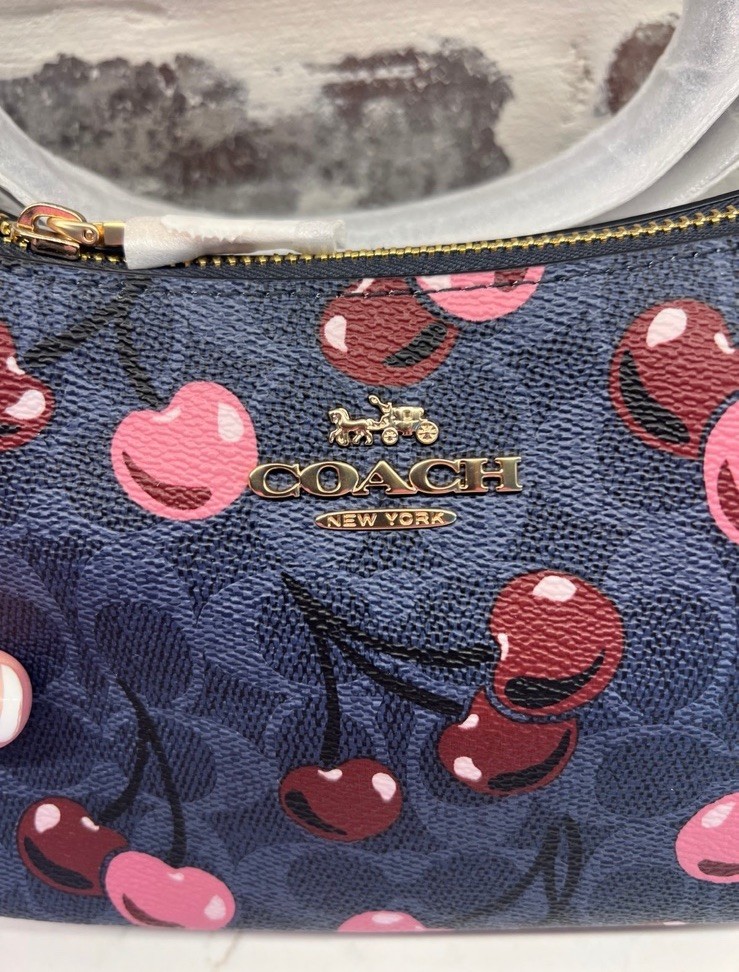 NWT Coach Teri Shoulder Bag In Signature Canvas With Cherry Print Handbag Denim