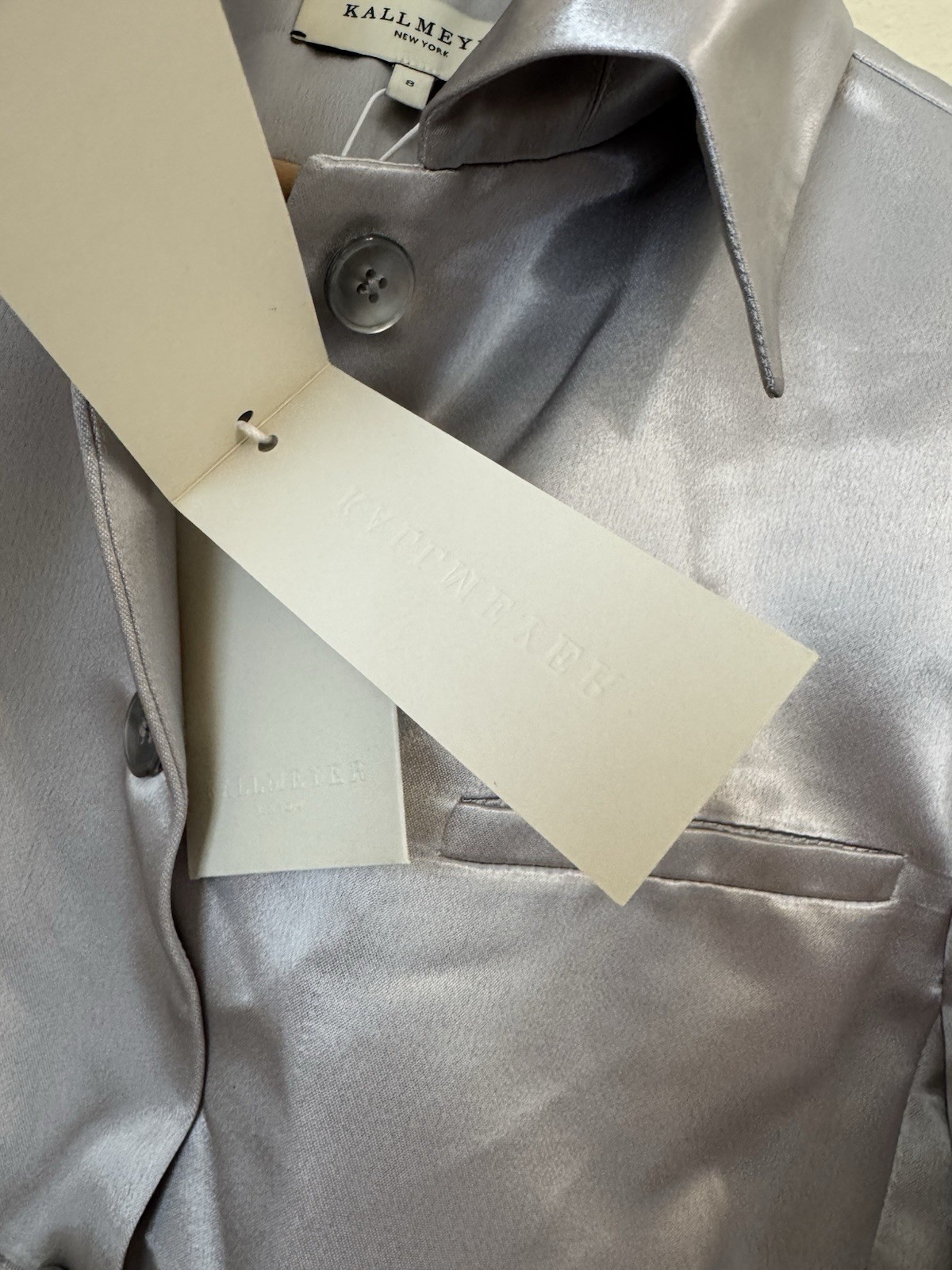 Kallmeyer New Luca Satin Twill Blazer Jacket Silver Size 8