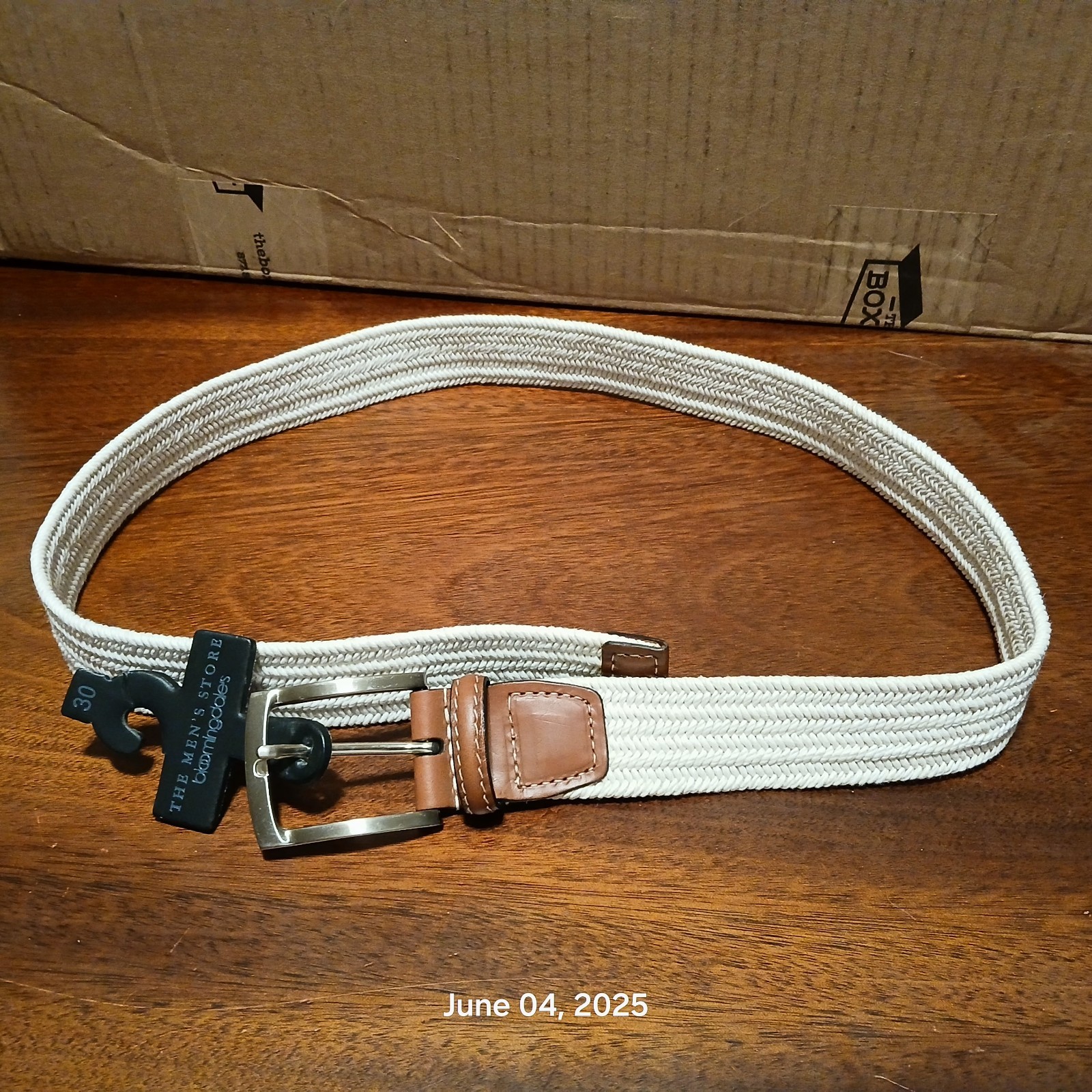 The Mens Store At Bloomingdales Stretch Braided Belt White, Sz 30, Cowhide.