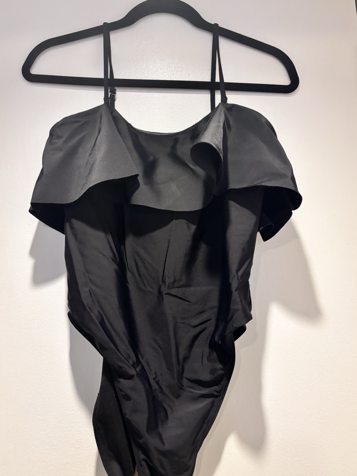 Ramy Brook New York Black Ruffle One-Piece Swimsuit Built-In Bra Lined L