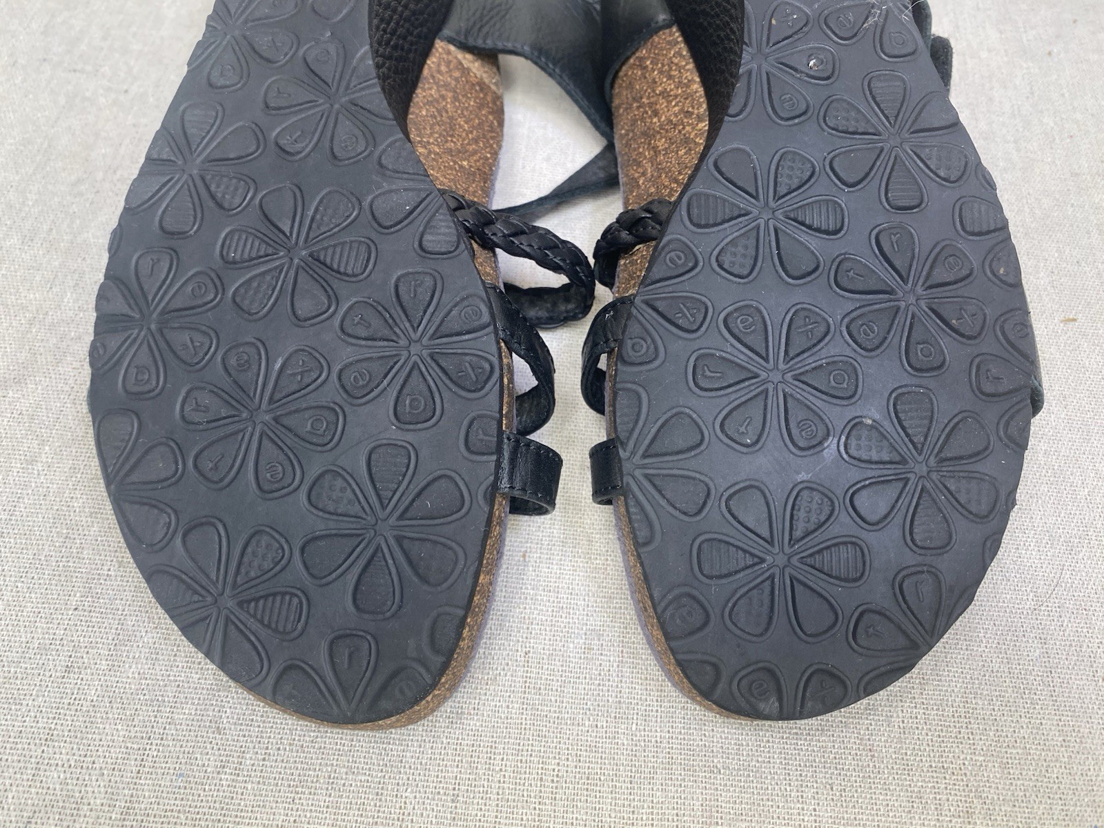 Aetrex Naya Black Leather Braided Strap Comfort Sandals Womens 8.5 EW450W