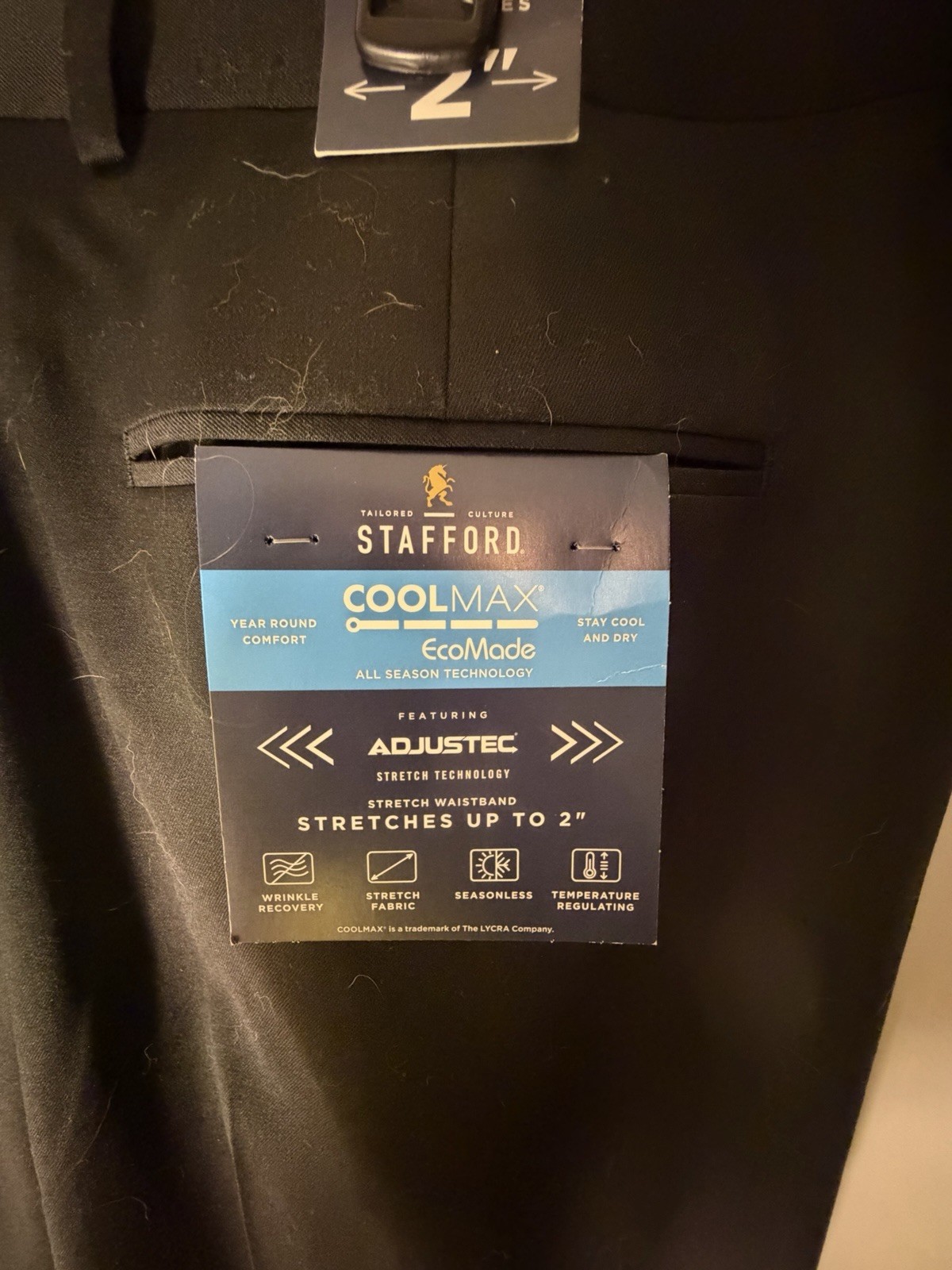 Stafford Coolmax EcoMade Classic Fit Straight Leg Dress Pants Black 38W