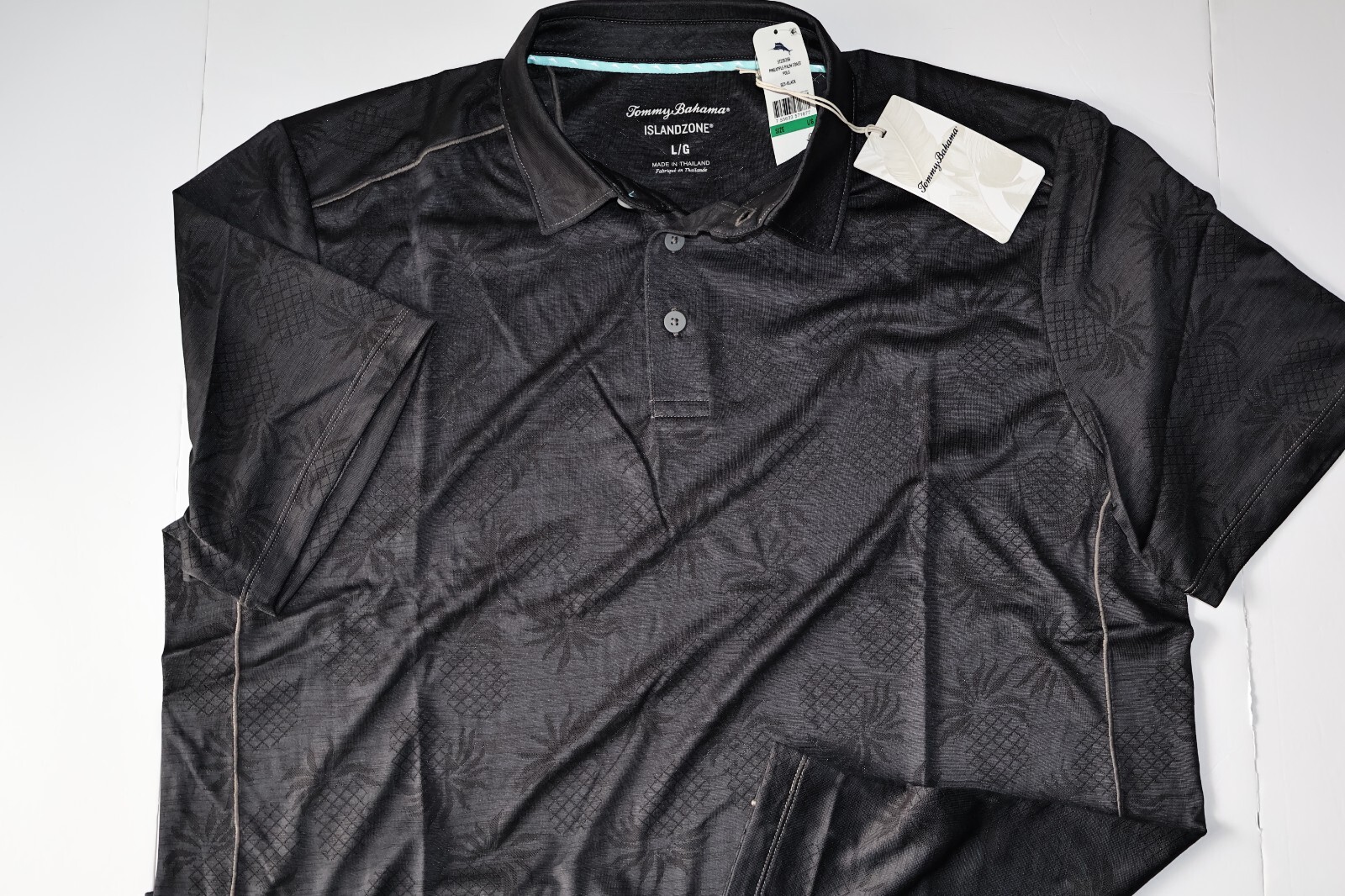 Tommy Bahama Polo Shirt Pineapple Palm Coast Performance Black SS New