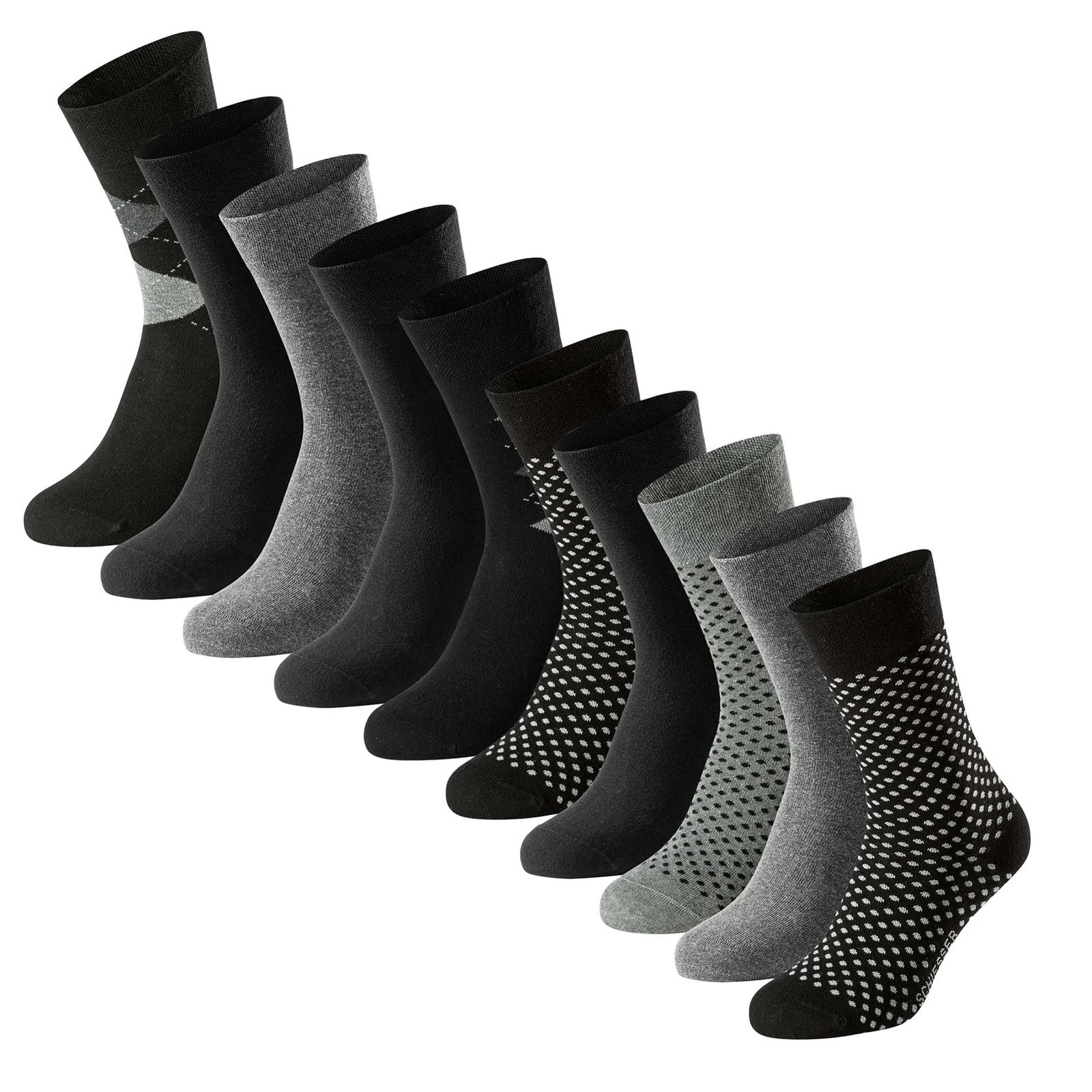 Schiesser Men’s Socks, 10 Pack – “Bluebird”, Cotton Mix, Solid/Patterned …