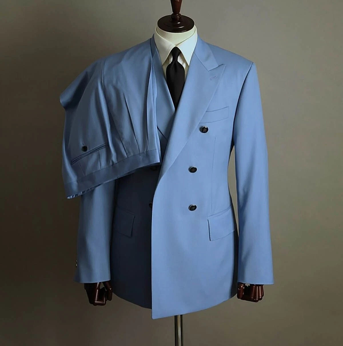 Blue Men’s Suits Peak Lapel Double Breasted Business Casual for Groom Wedding