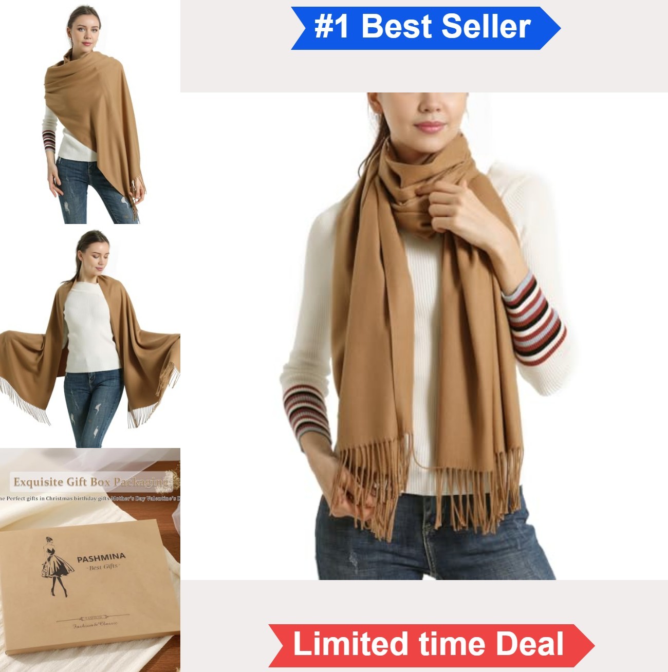Womens Pashmina Scarf Shawl Wrap 27×78 Inches Super Soft Breathable Wedding