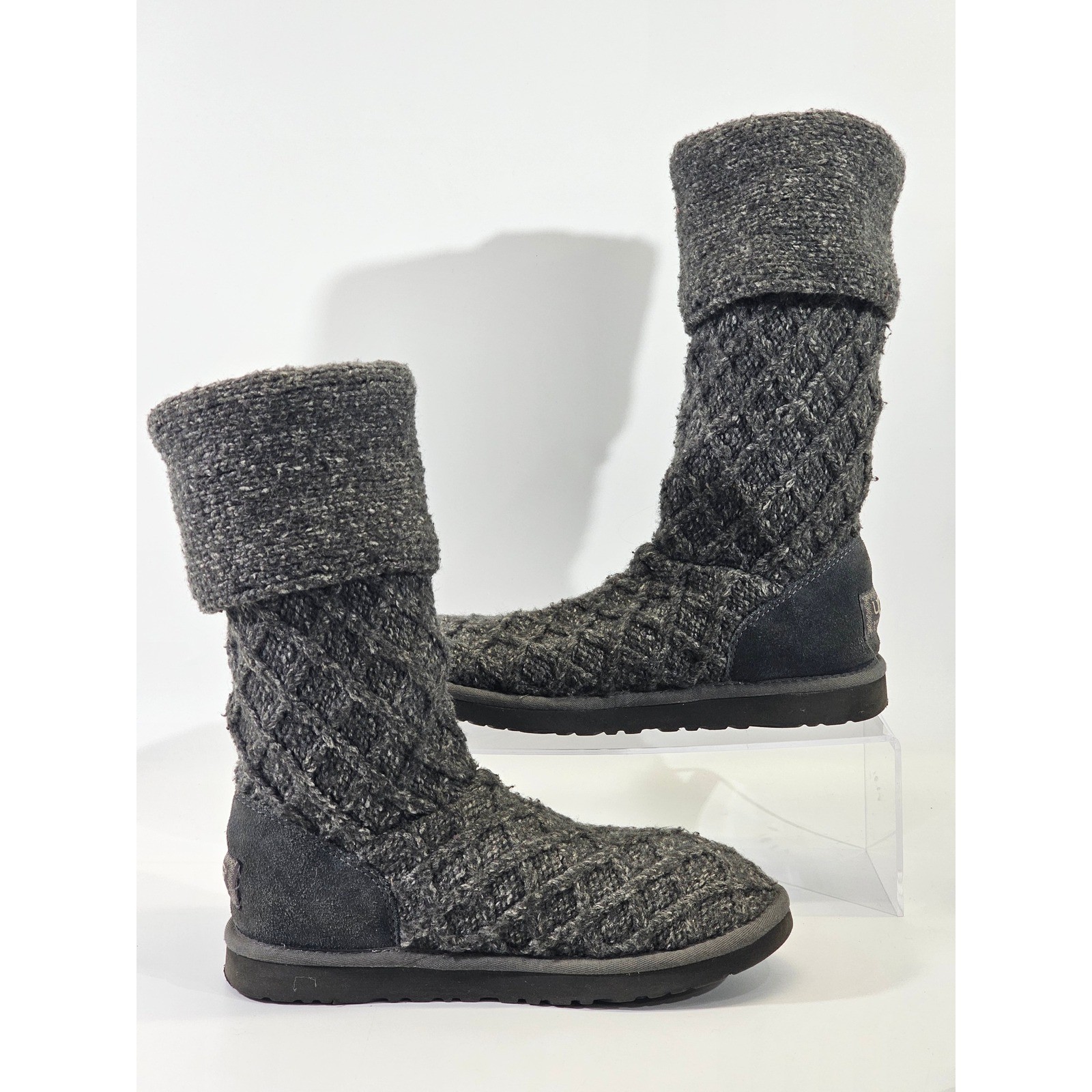 UGG Australia Lattice Cardy Grey Knit Tall Or Fold Down Boots 3066 Womens Size 8