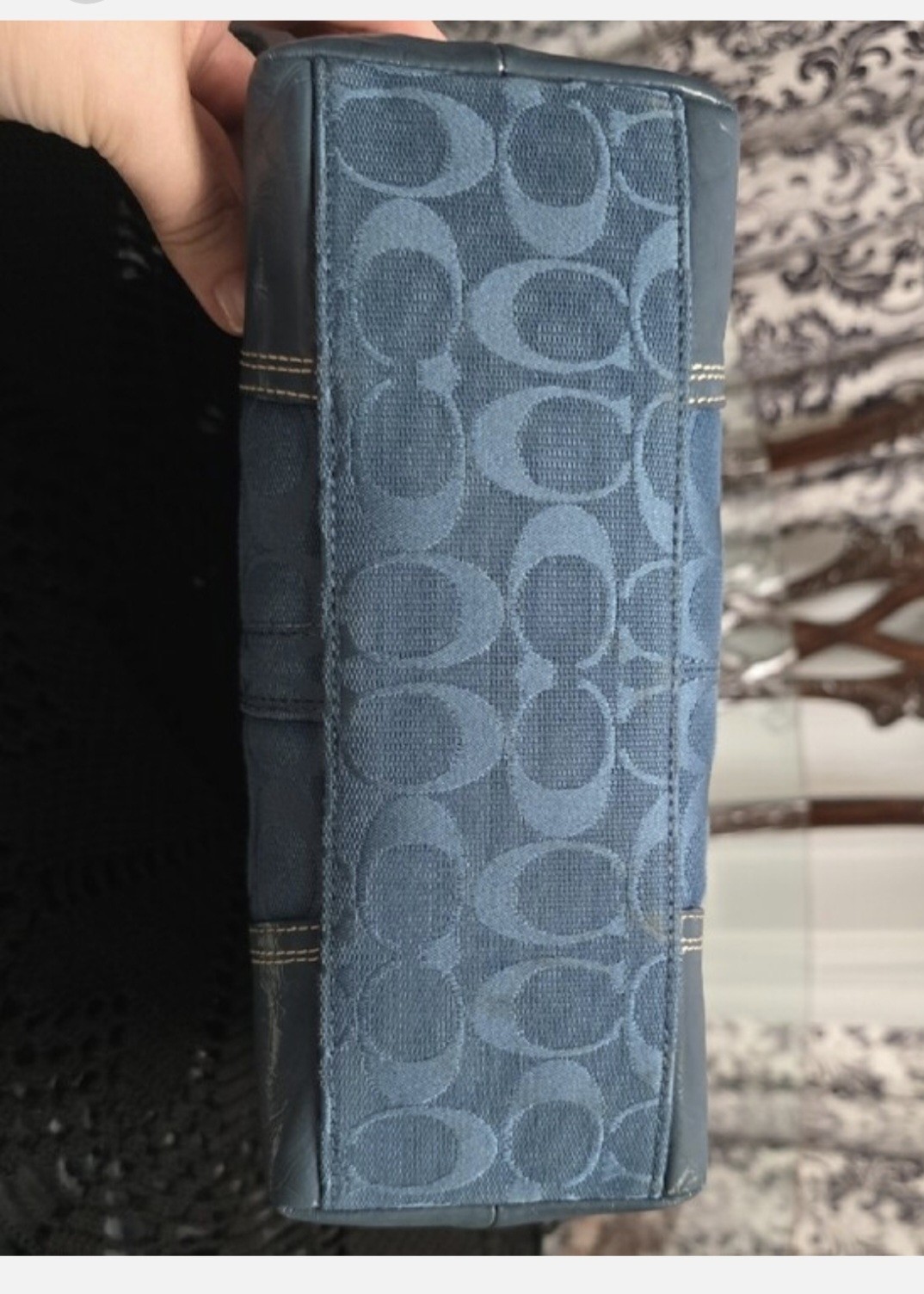 EUC Coach Blue Signature Tote Bag with Matching Wallet, Zip & Turn Lock, Pockets