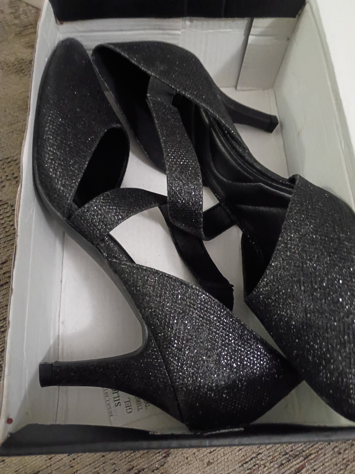 Mysoft Black Glitter Strappy Ankle Strap Stiletto Heels Buckle Closed Toe 9