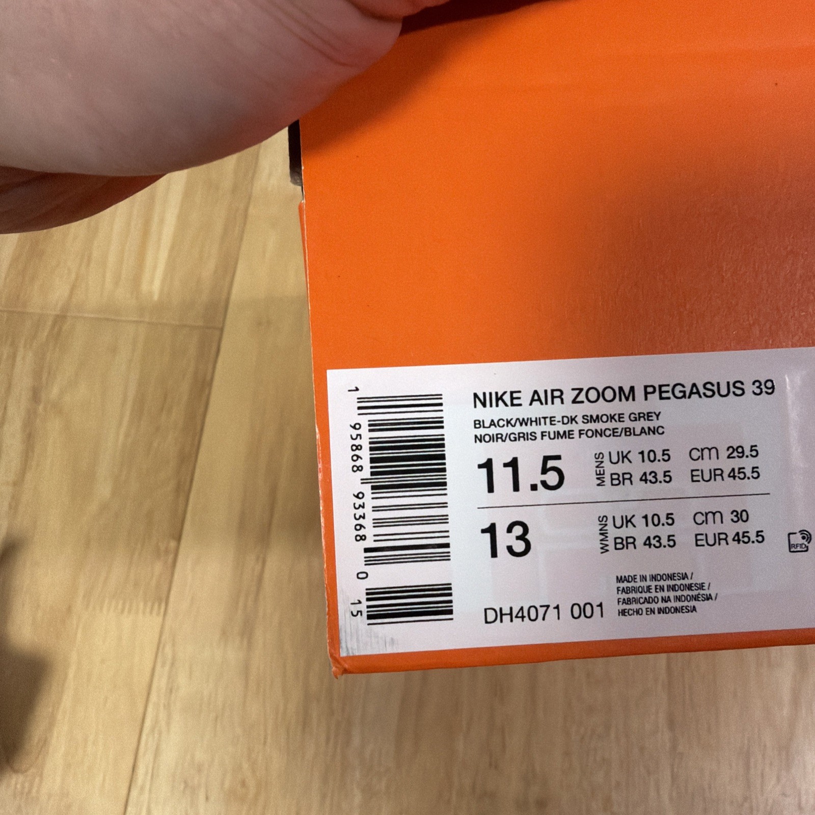 Men’s Size 11.5 – Nike Air Zoom Pegasus 39 Black Dark Smoke Grey DH4071-001