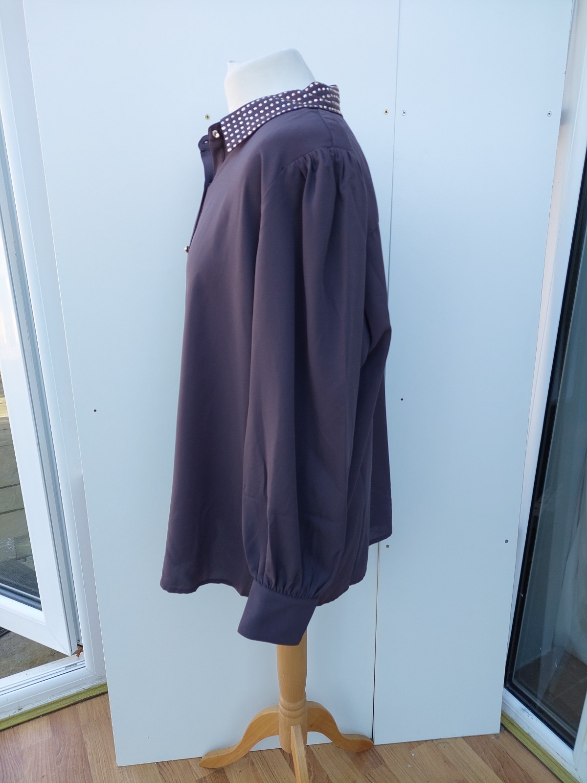 Frank Usher Studded Blouse Crepe Feel Long Sleeve New Size L/XL