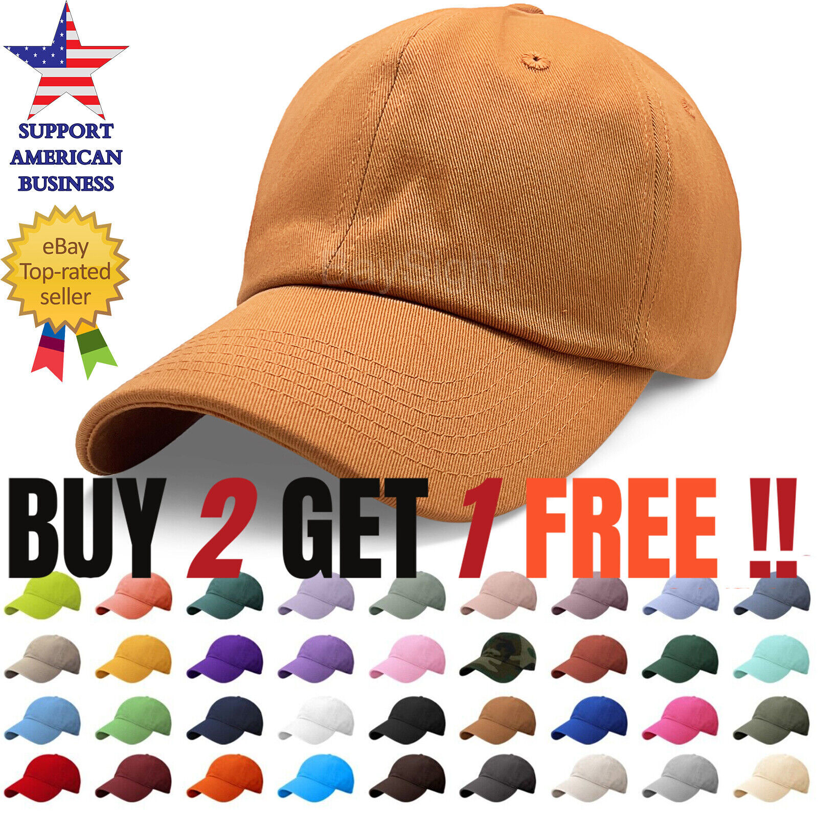 Cotton Baseball Caps for Men and Women Plain Blank Adjustable Dad Hat Ball Cap