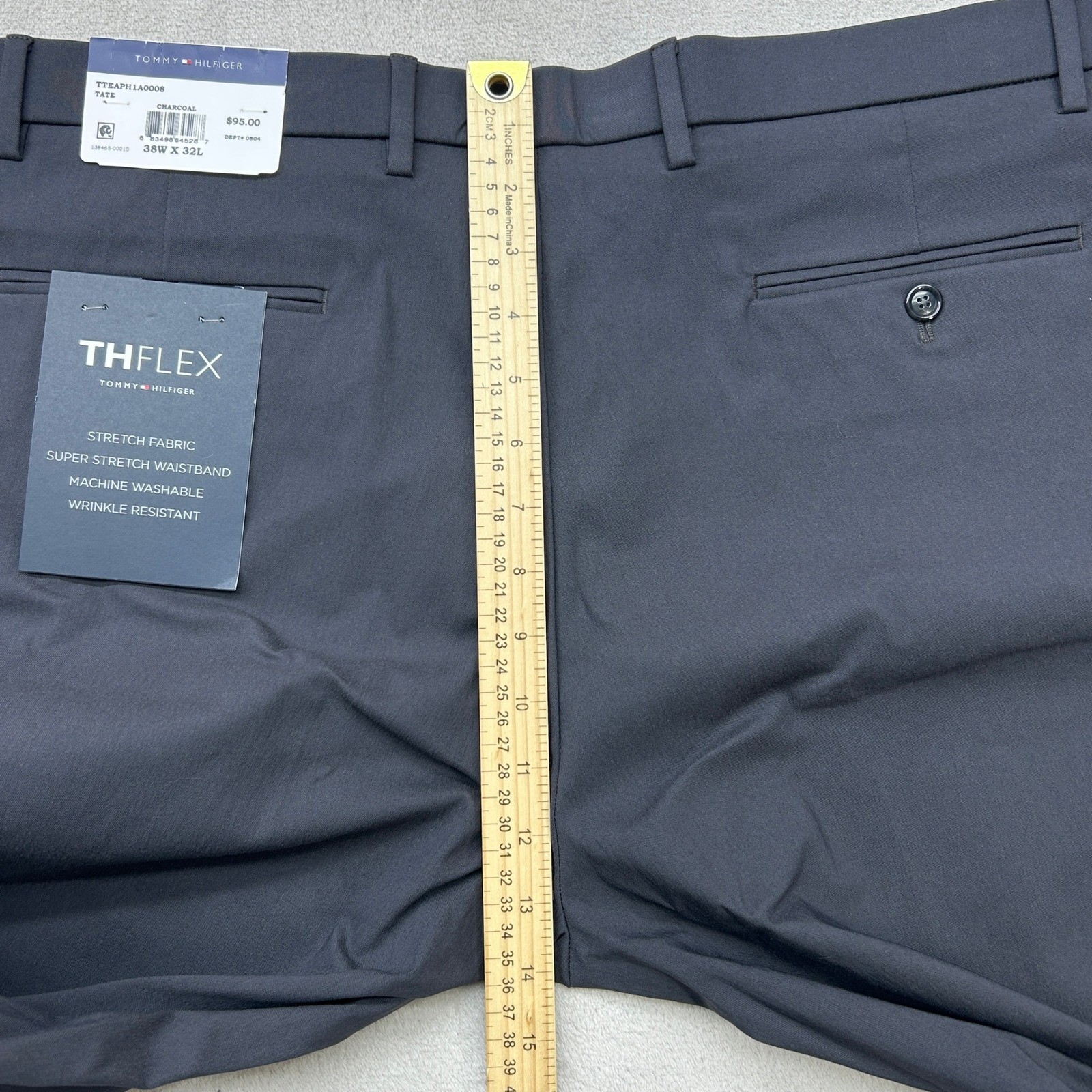 Tommy Hilfiger THFlex Tate Pants Mens 38×32 Charcoal Gray Stretch Wrinkle Resist