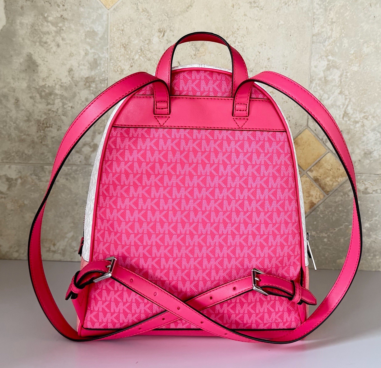 Michael Kors Rhea Medium Zip Backpack MK Color-Block Hibiscus Multi