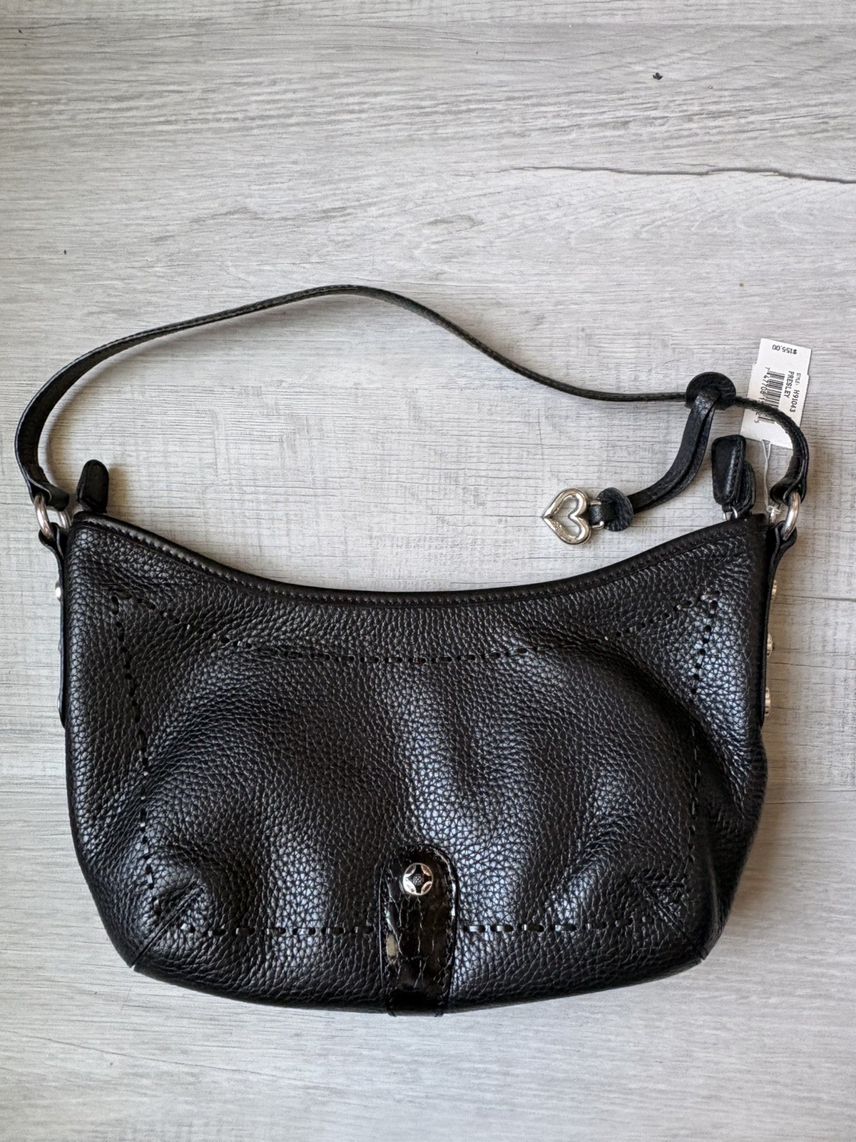 Vtg Brighton Purse Black Leather Crossbody Petite Baguette Dust Bag