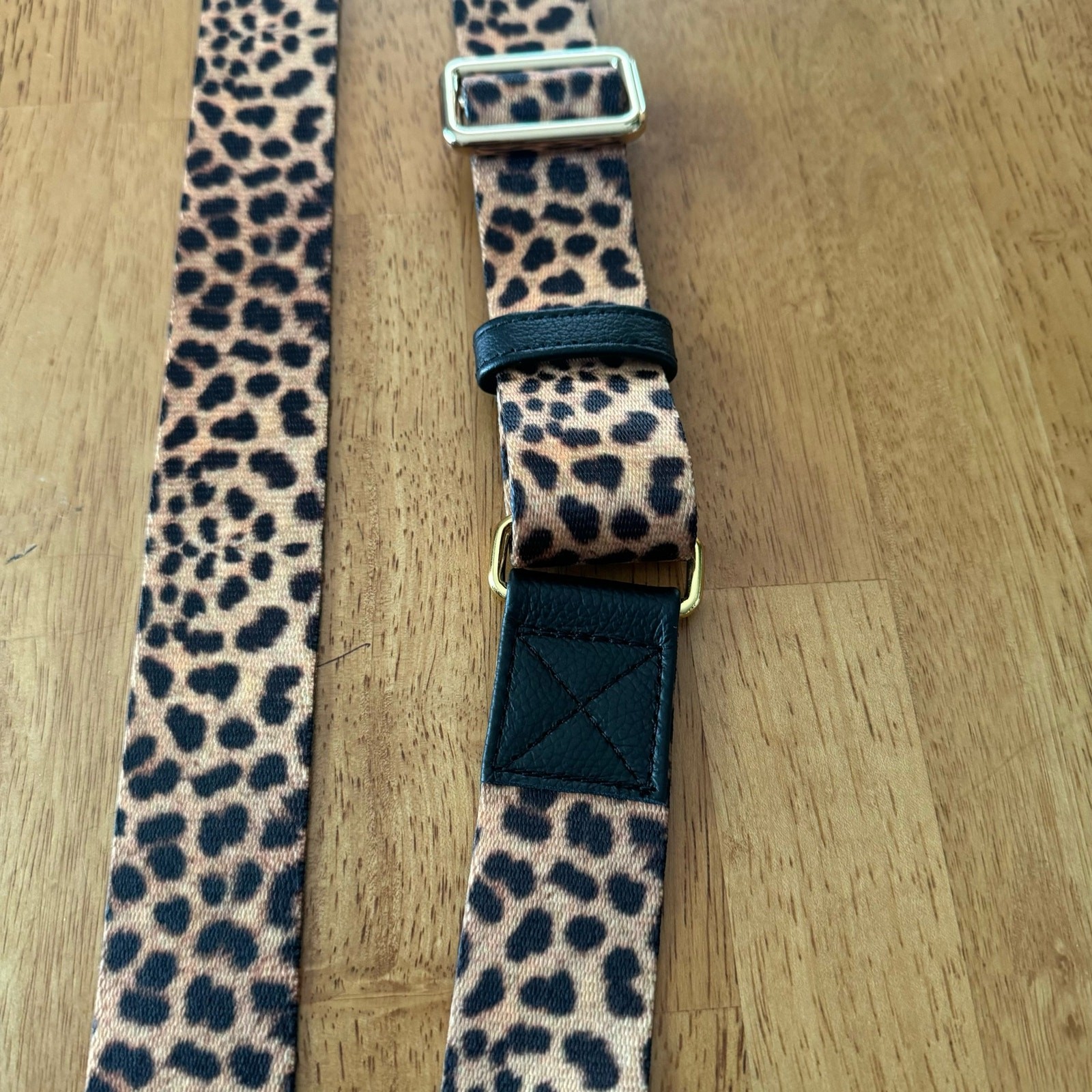 New Mautto Cheetah Leopard Print Handbag Strap 1.5″ Wide 48″ Long Gold Tone