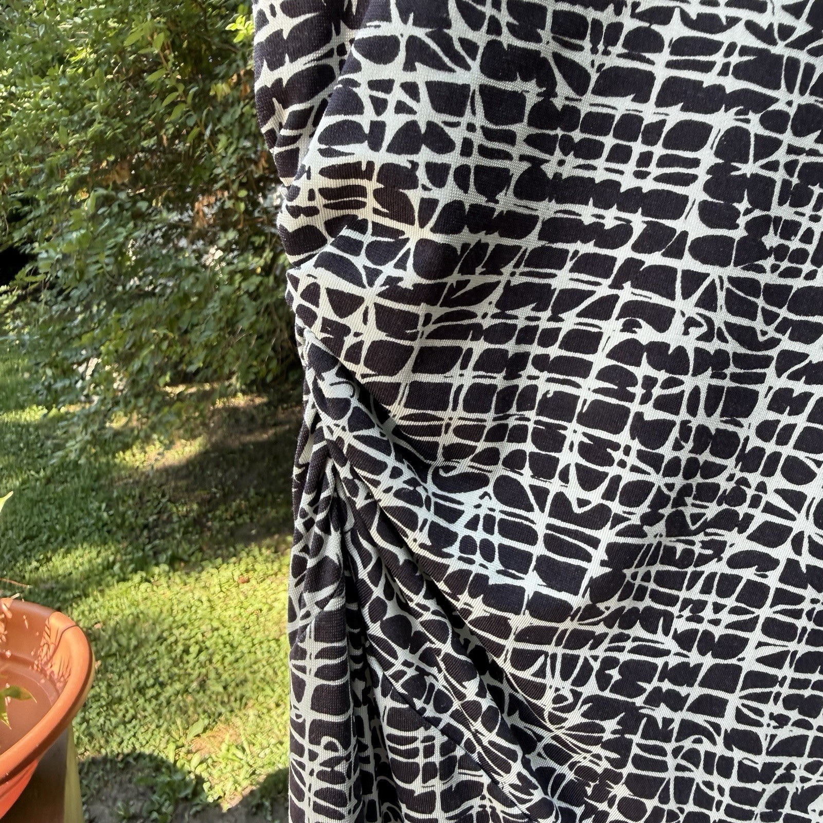 Diane von Furstenberg DVF Silk Spandex Midi Dress S Brown White Abstract Print