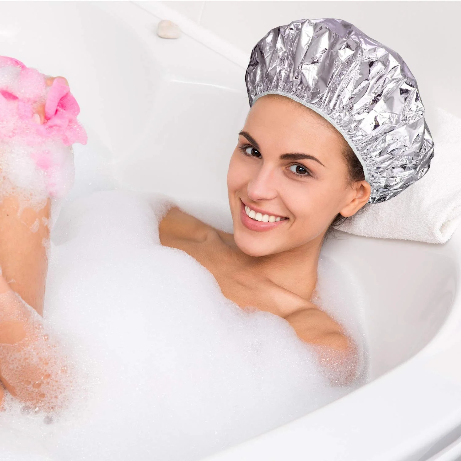 Shower Cap Heat Insulation Aluminum Foil Insulation Hat Elastic Bathing Cap For