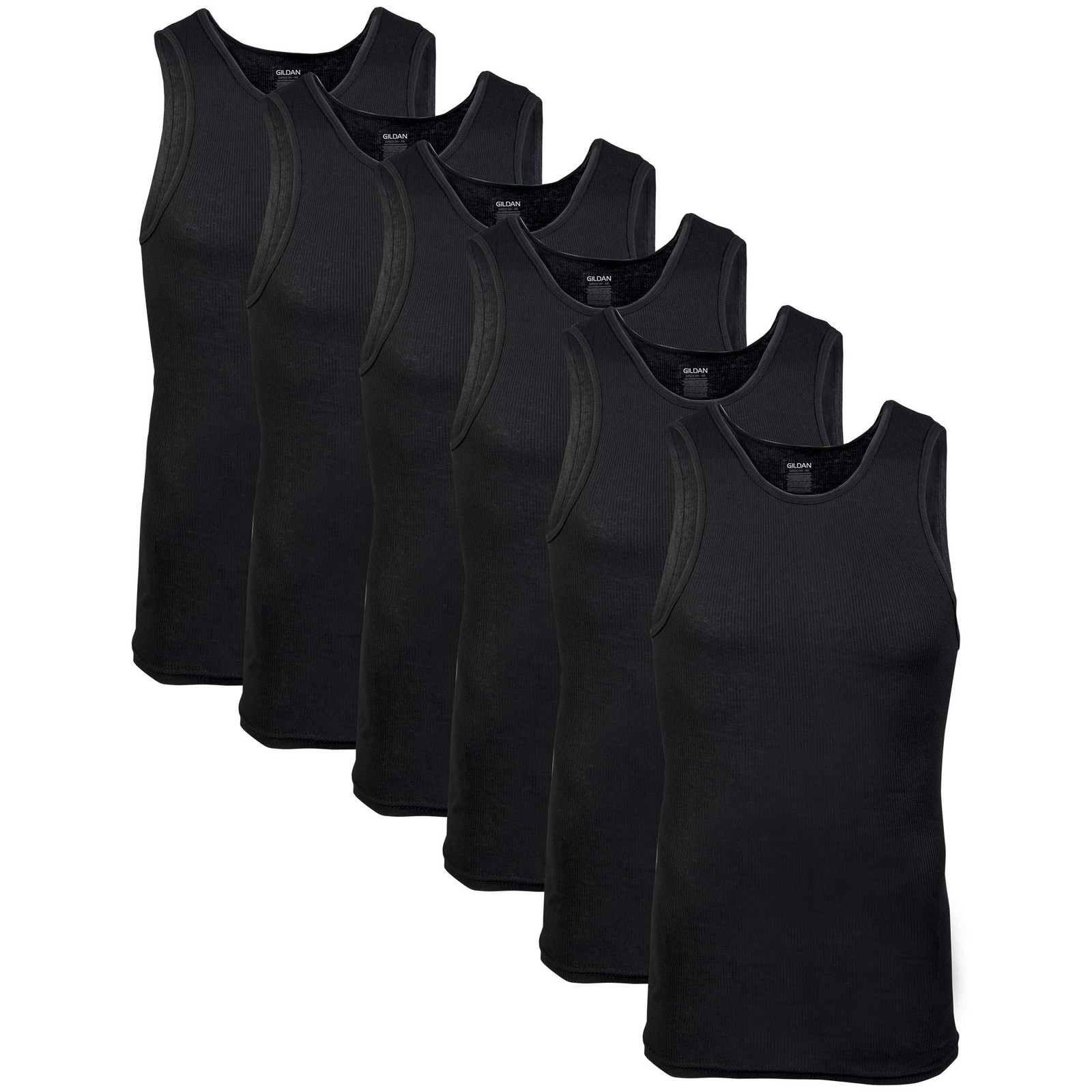 Gildan Mens A-Shirt Tanks Multipack Style G1104 Black 6-Pack Large