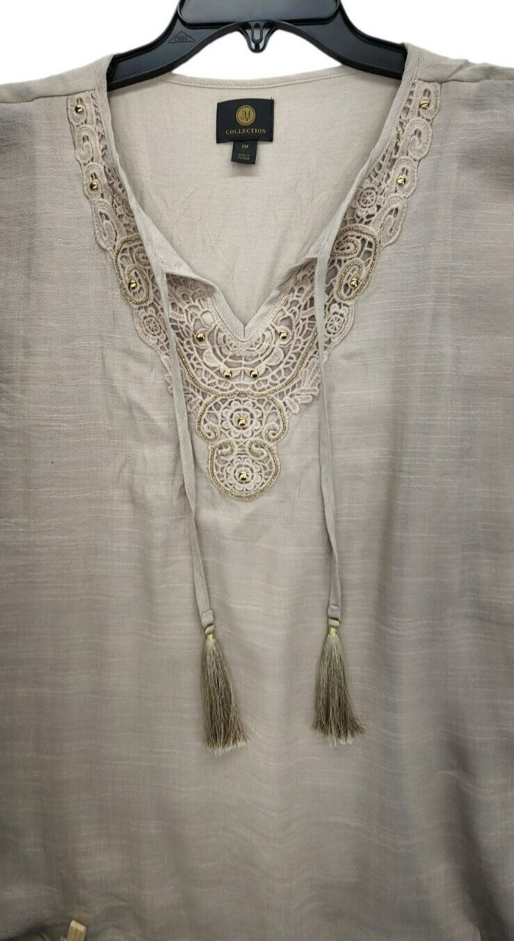 JM Collections Beige Woven Dressing Pullover Top Size PM m656