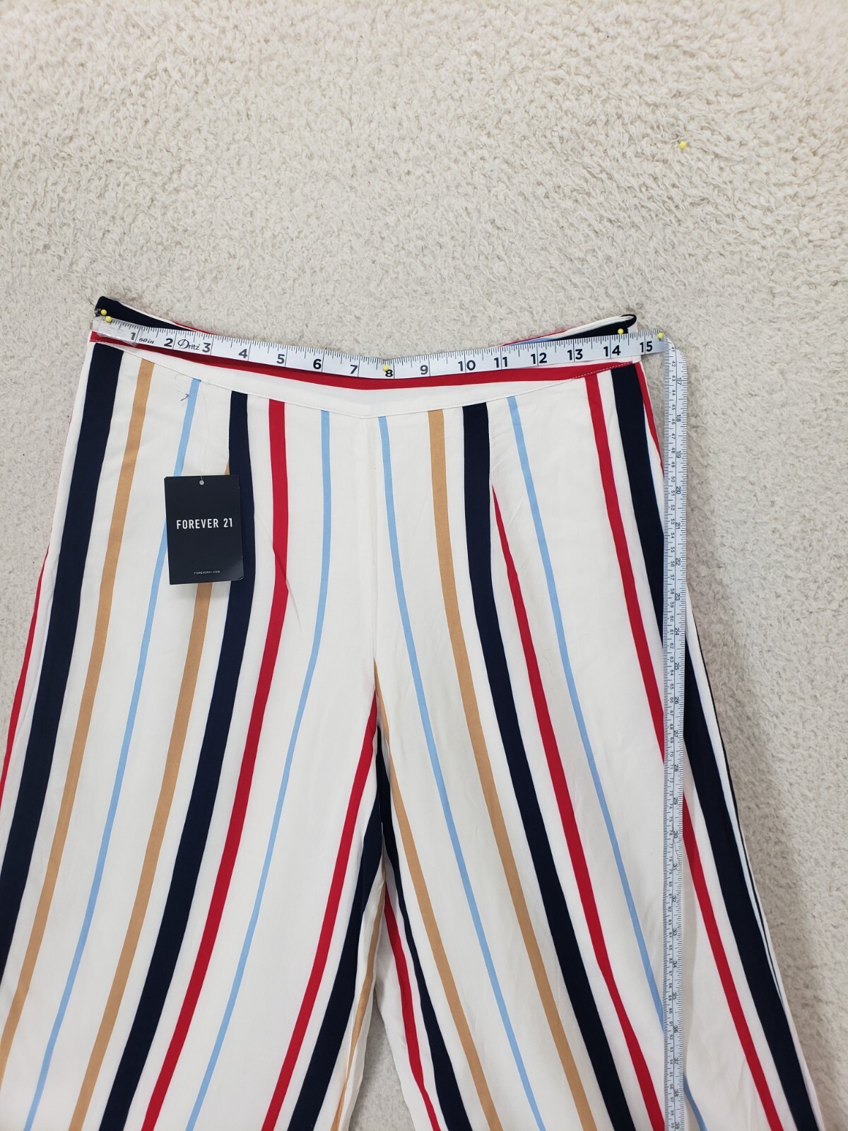 Forever 21 Women Pants Medium Blue Striped 100% Rayon Wide Leg Casual Fit