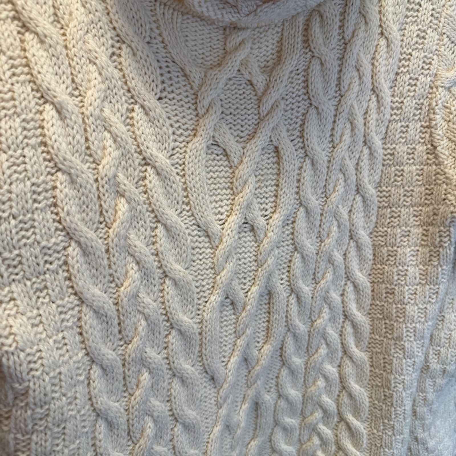 Inis Crafts Ireland Merino Wool Fisherman Cable Knit Cowl Neck Sweater Cream M L