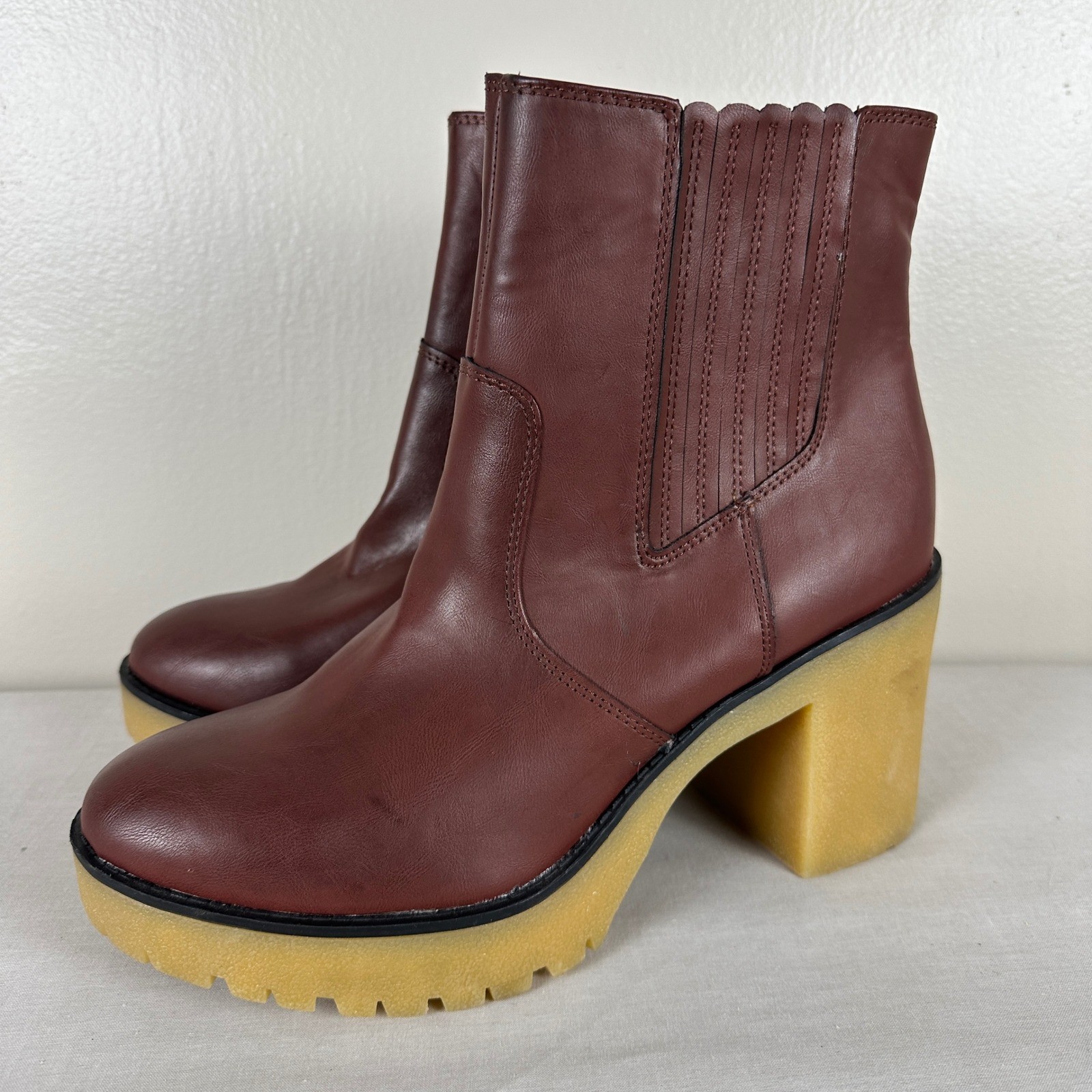 Sun + Stone Women’s 11 Lennii Platform Ankle Boots Burgundy Lug Sole Block Heel