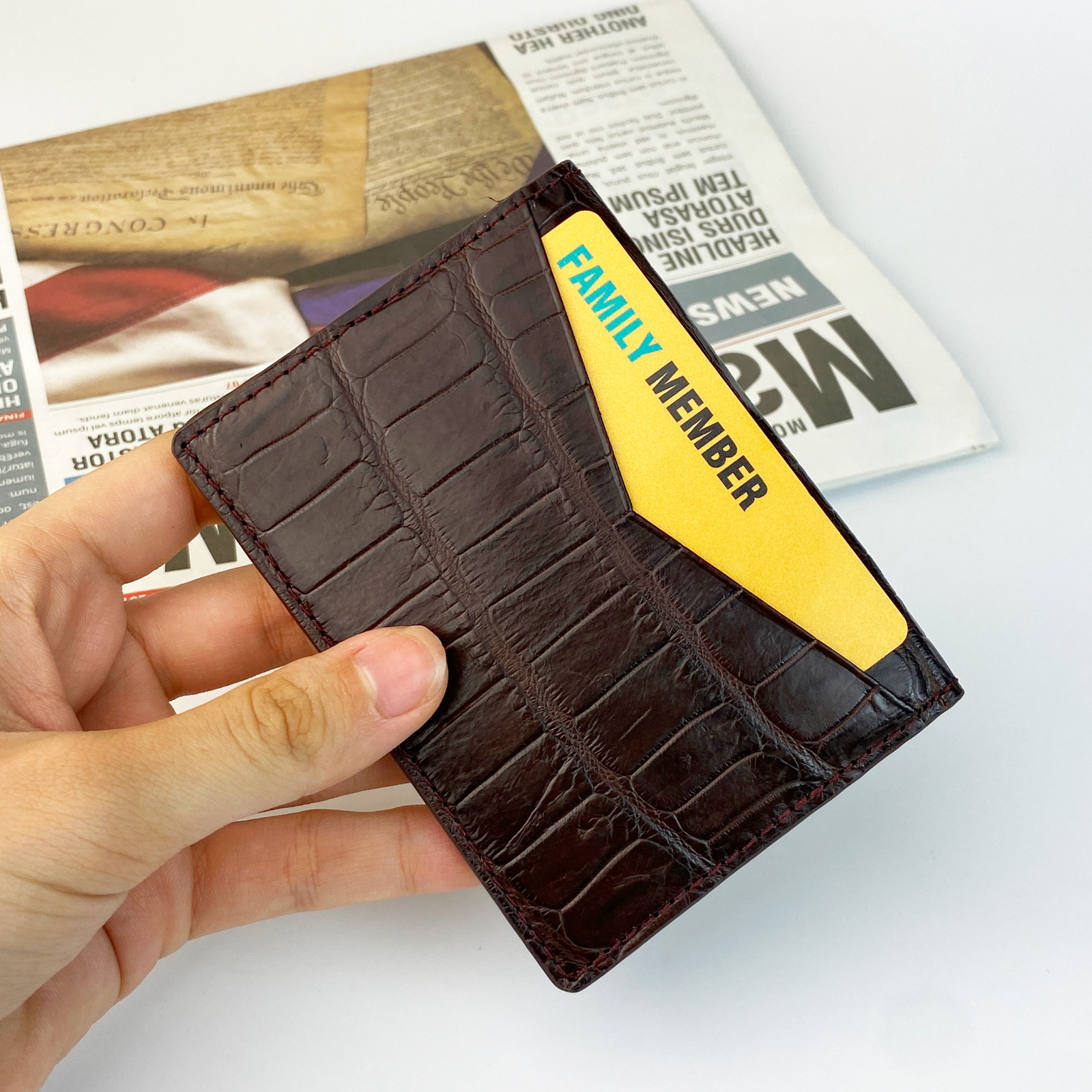 Real Crocodile Brown Mini Leather Bifold Wallet Slim Bifold Wallet RFID Blocking