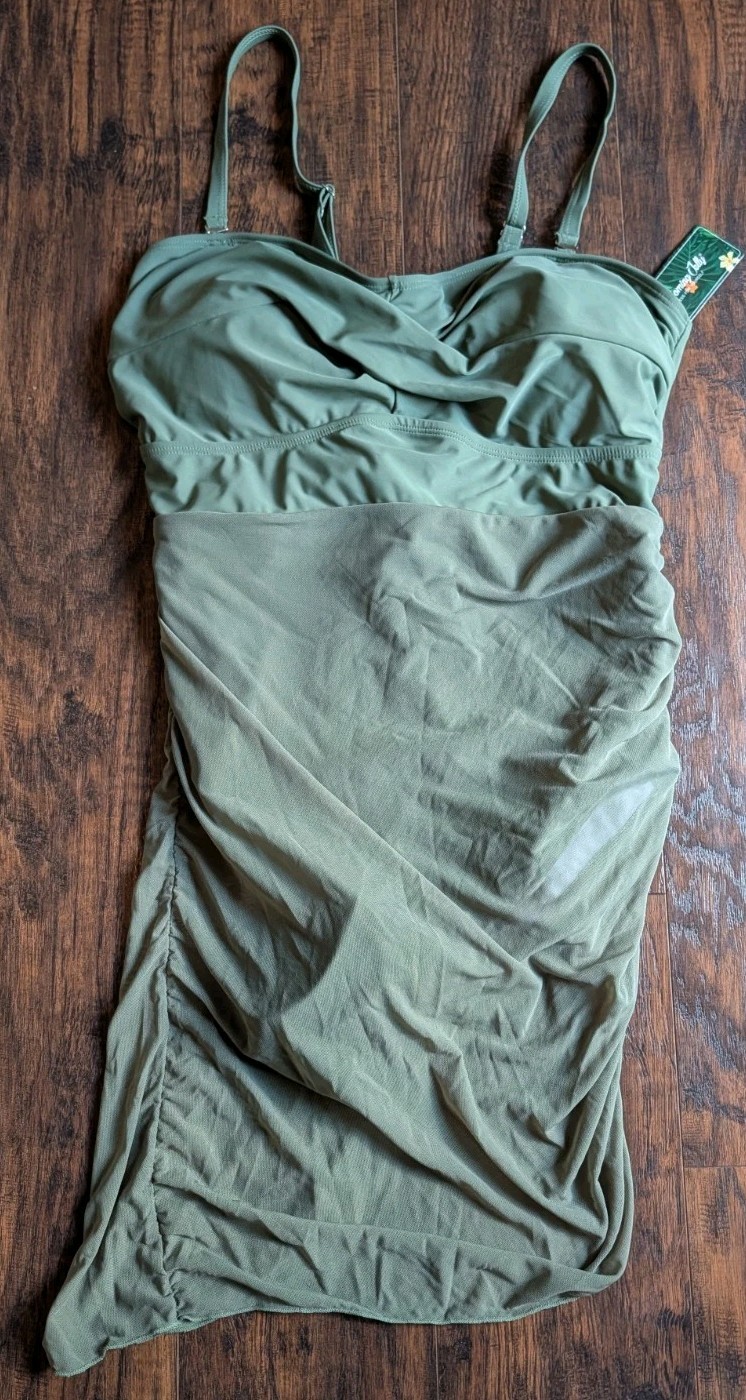 Blooming Jelly Women’s Mesh Sarong One Piece Swimsuit Army Green, XL NWT