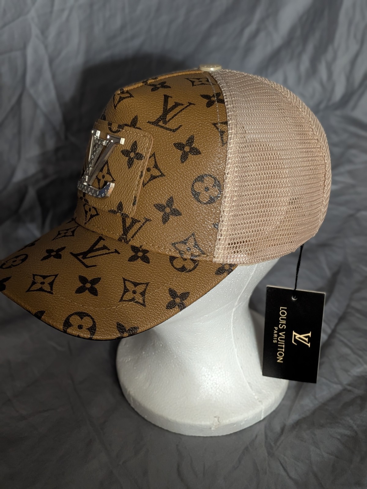 Louis Vuitton LV Monogram Mesh Back Trucker Hat Cap Brown Beige One Size