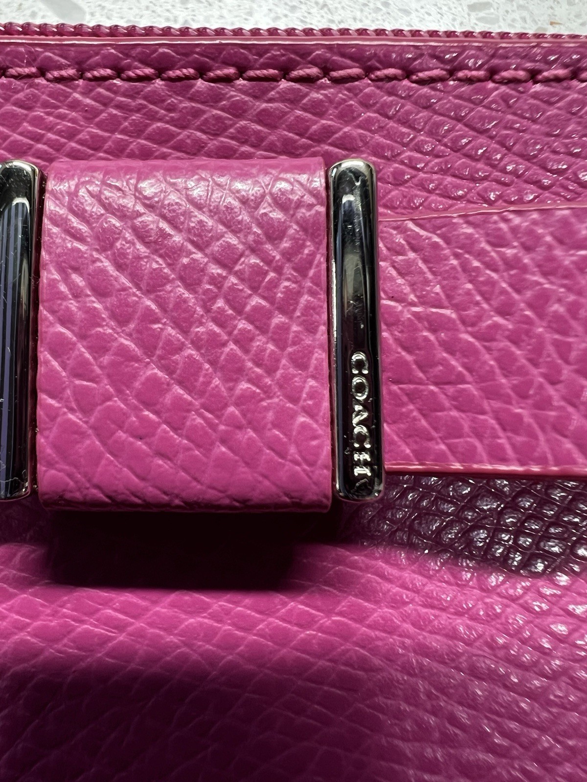 Coach Pink Darcy Bow Wristlet w/ Bow Logo Accents, Lined Inner Pockets