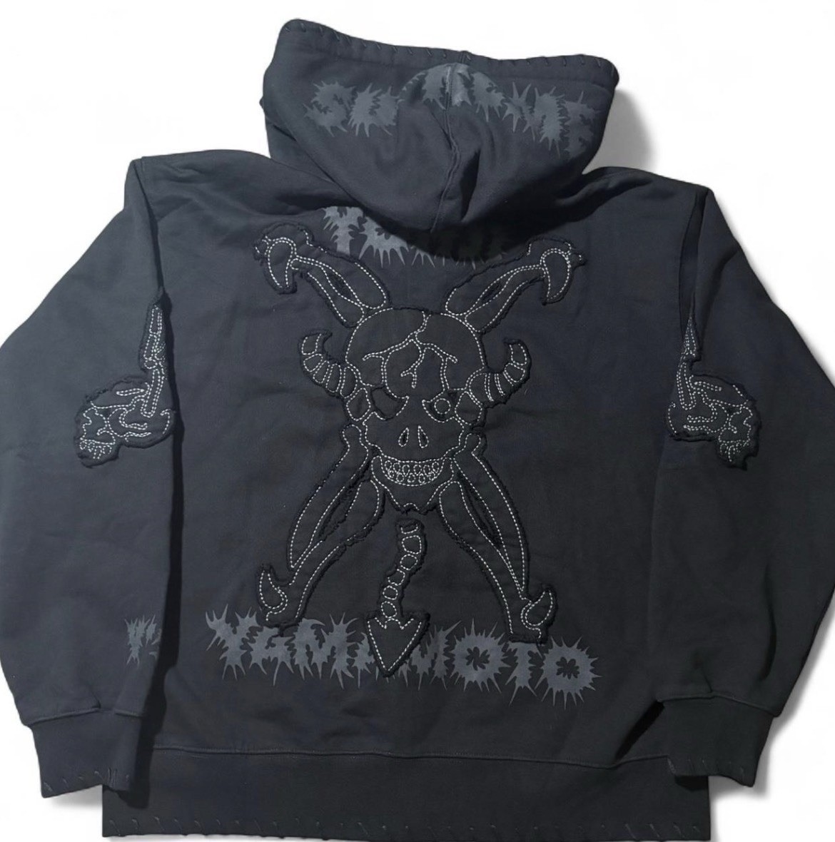 Supreme x Yohji Yamamoto Black Full Zip Skull Graphic Hoodie Embroidered M