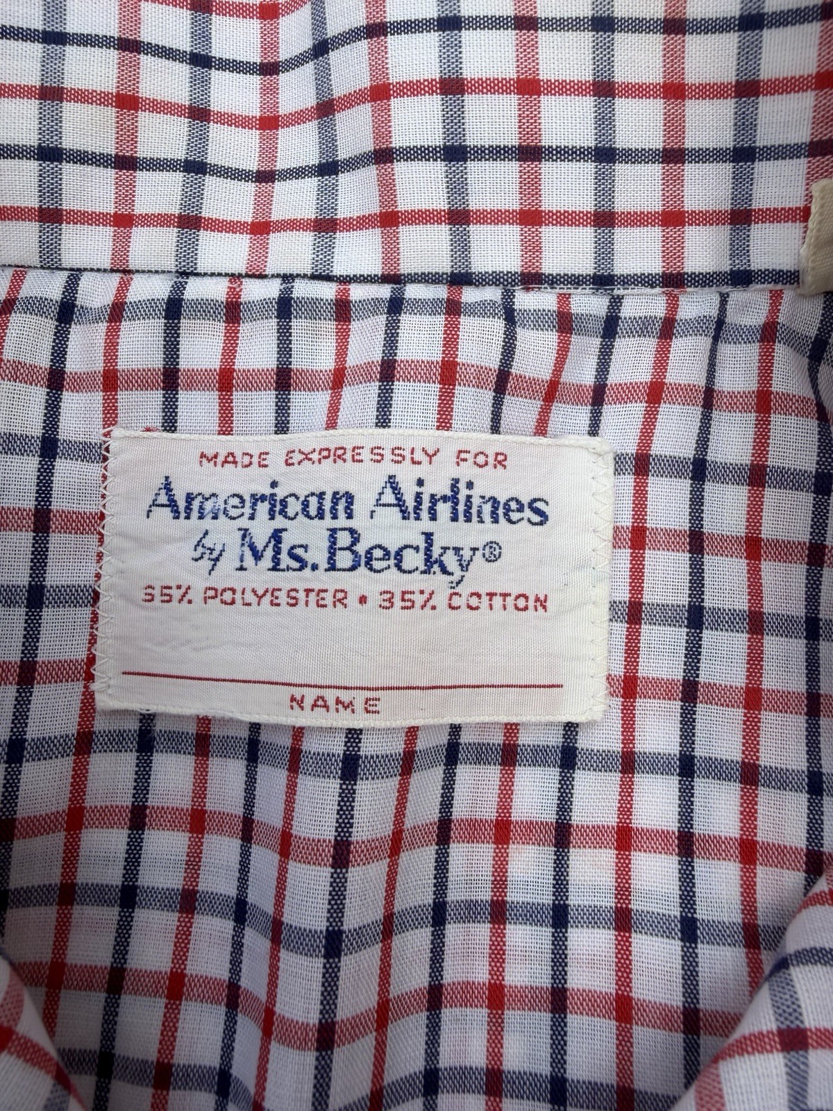 Vintage American Airlines Ms Becky Plaid Uniform Blouse Shirt Size 12 Retro
