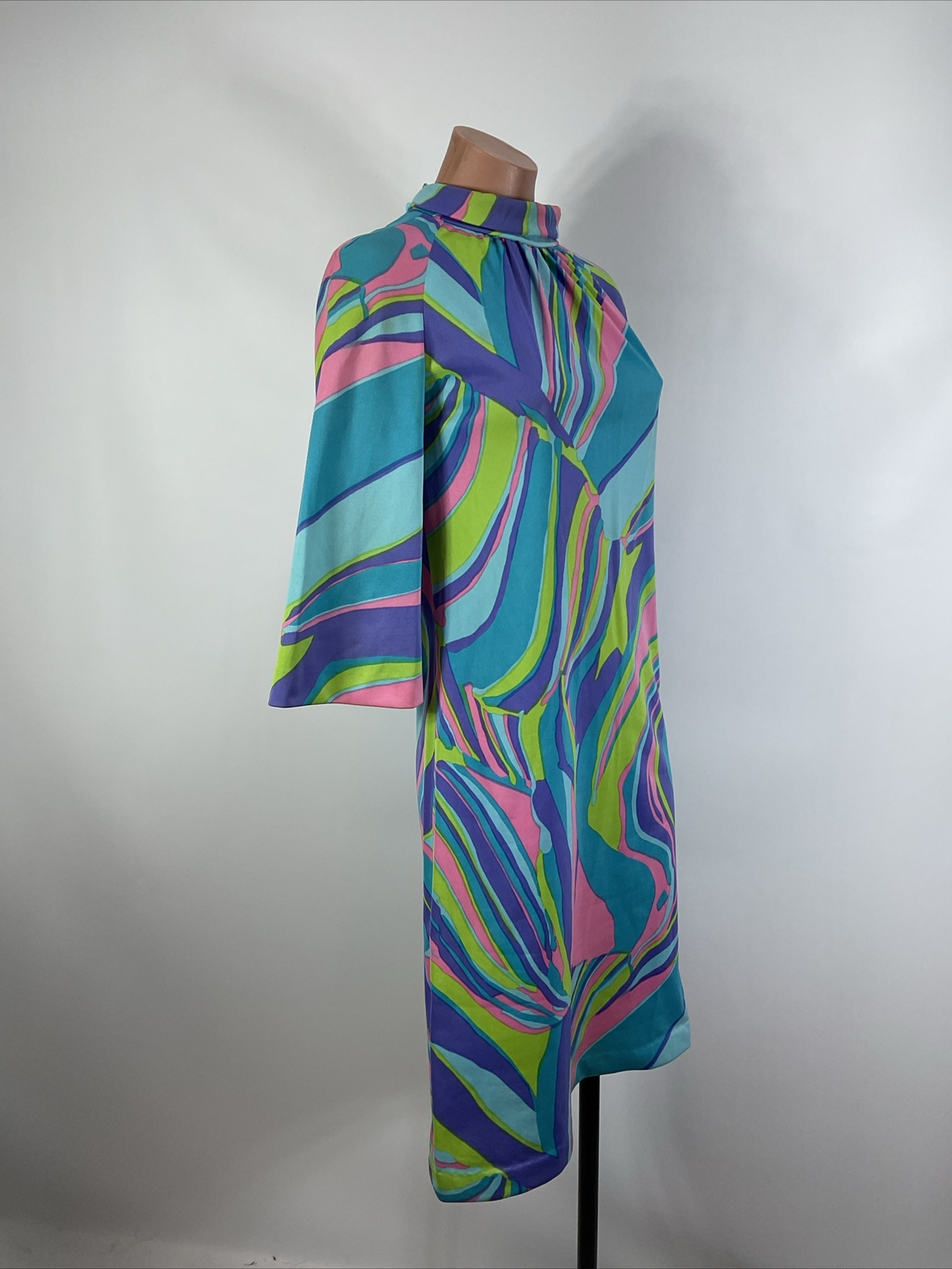 Vintage 1960s Domani Polyester Knit Dress Mod GoGo Scarf Psychedelic UNION MADE