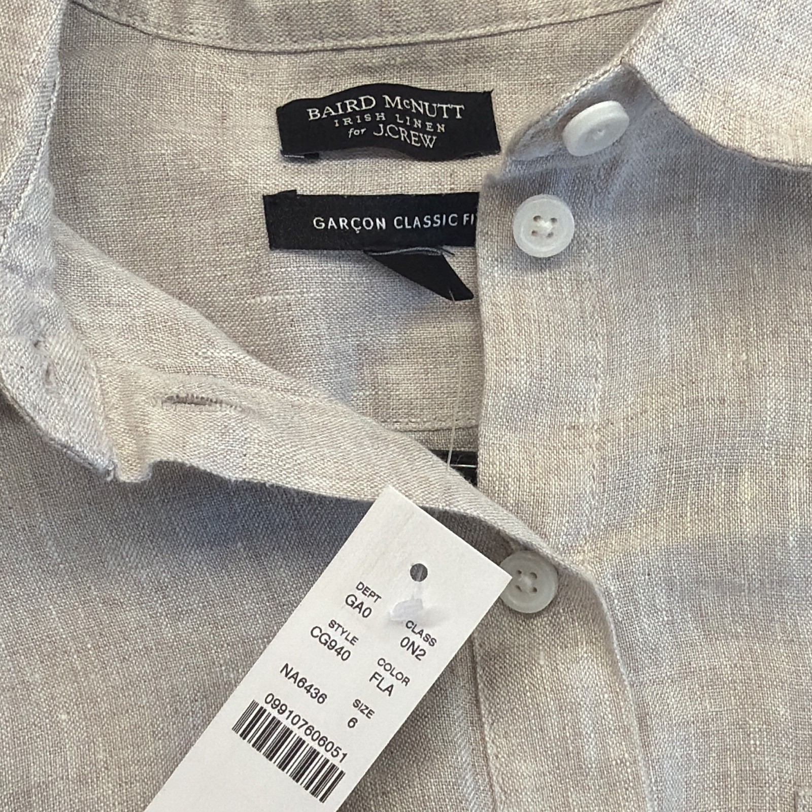 Baird McNutt for J.CREW Linen Classic Fit Beige Solid Button-Up Shirt Men’s S
