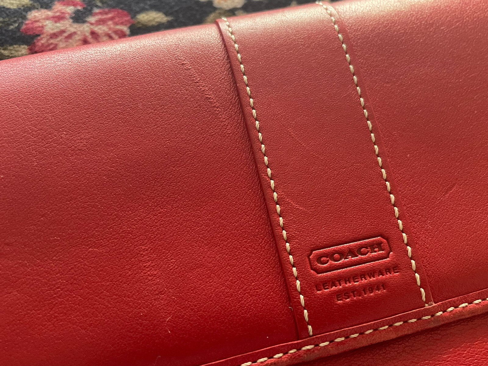 COACH Hampton Red Leather Trifold Envelope Wallet 7.75″x 4″