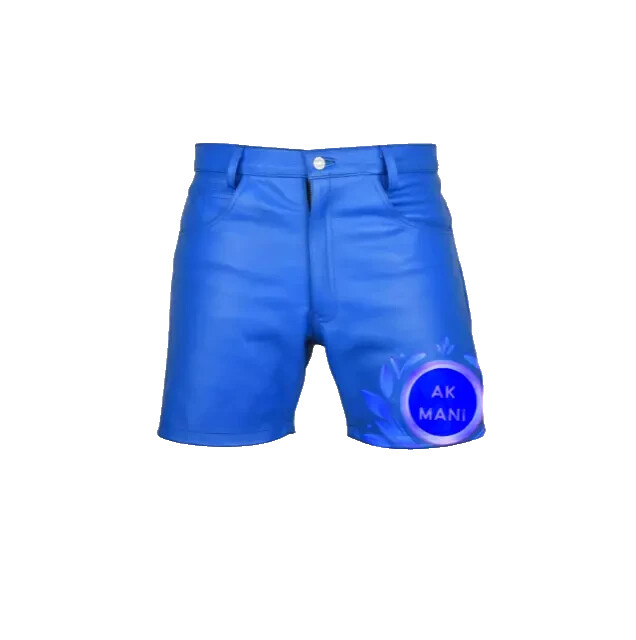 Mens Biker Jeans Short Real Blue Cow Leather Sleek And Sexy 501 Style Short New