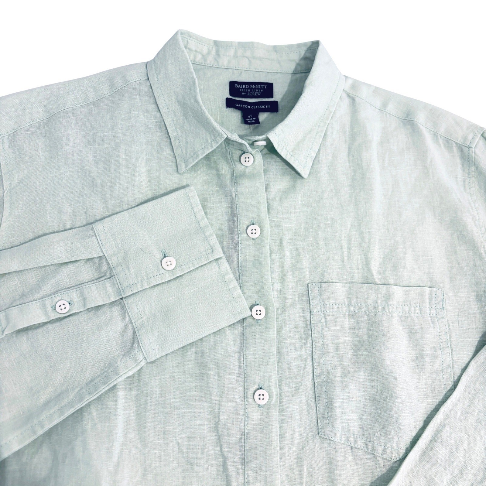 New J.Crew Button Down Shirt Womens 8 Pale Mint Green Baird McNutt Irish Linen